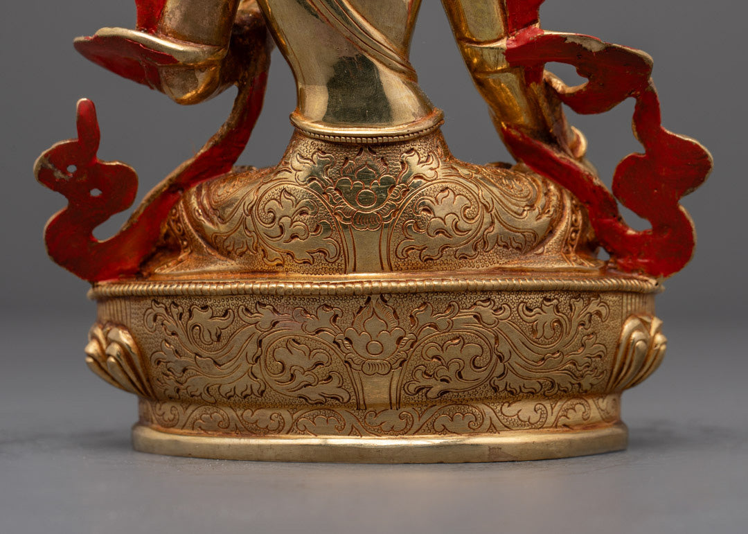 Handmade White Tara Buddhist Statue | 24k Fire-Gilded Gold