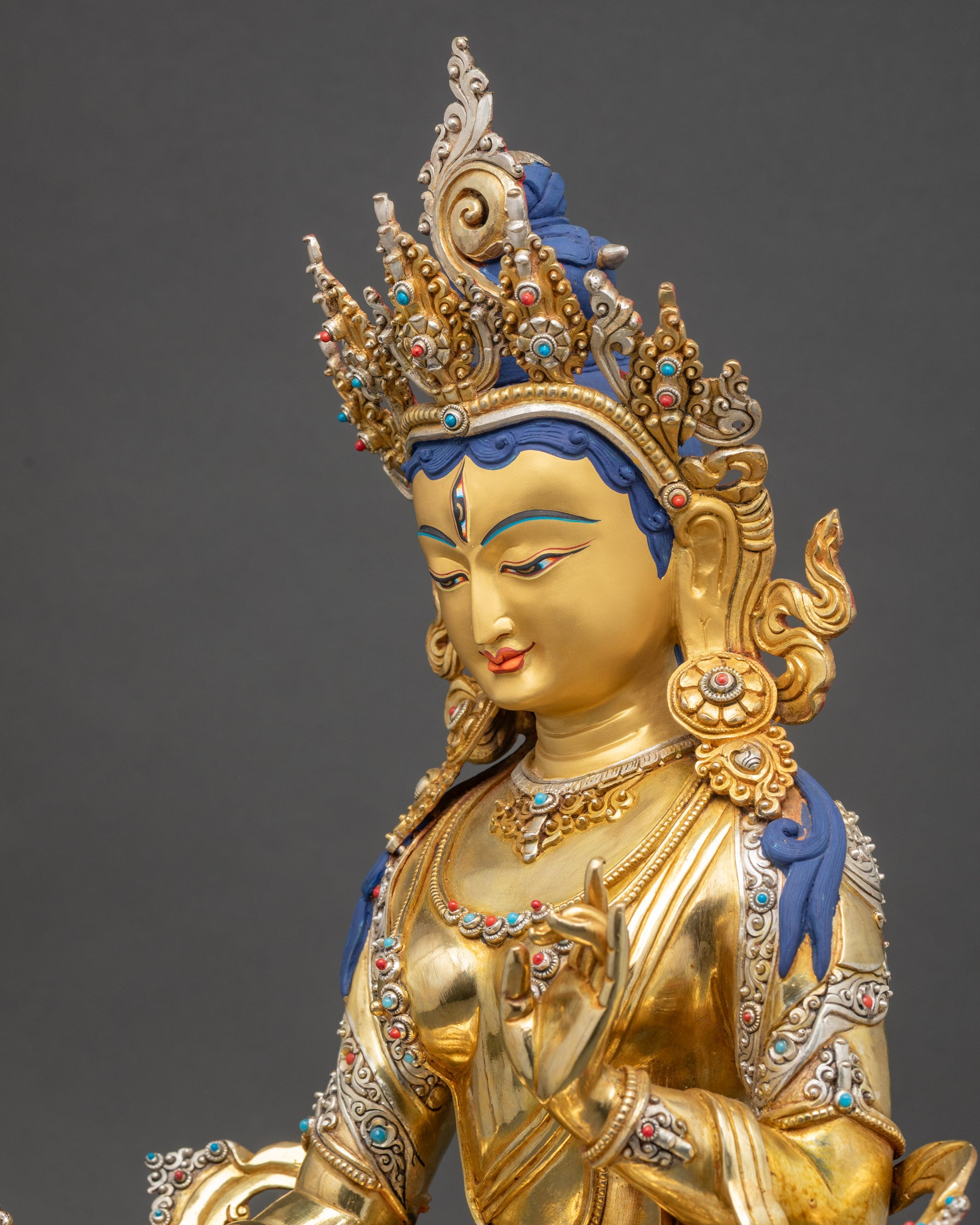 White Parasol Protector Dukkar side close up ornate robe details