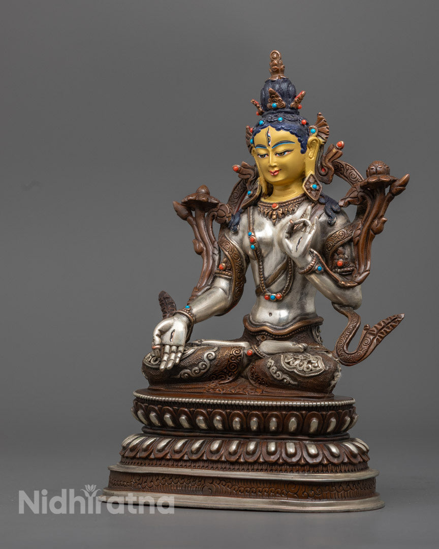 White Tara Tibetan Buddhist statue for healing, peace, and longevity with mantra filling chamber