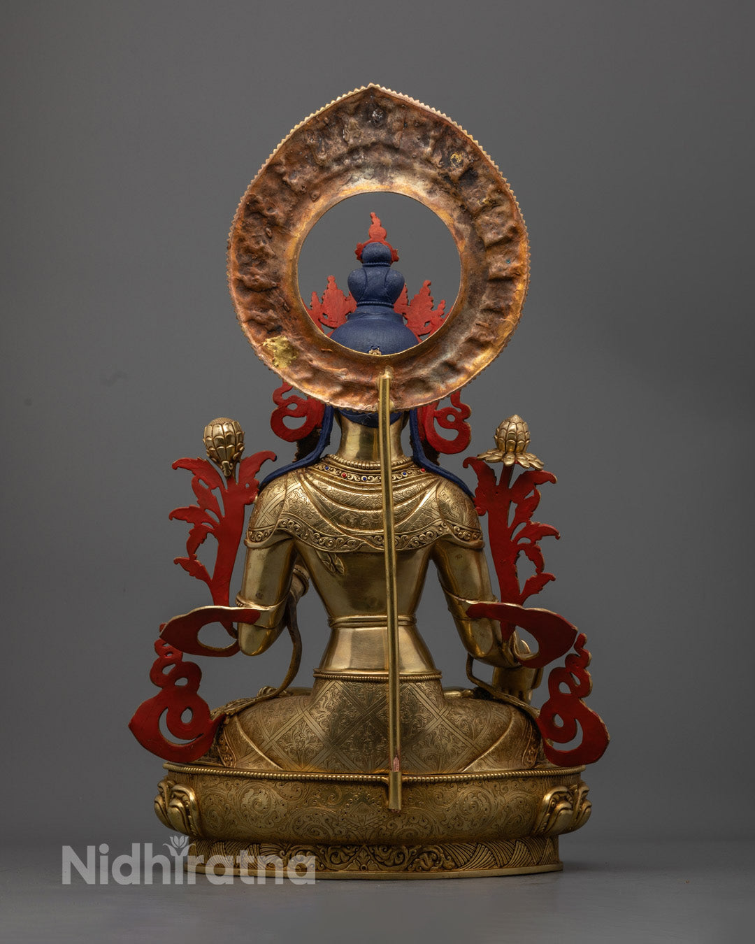 White Tara with halo statue, symbolizing divine protection, wisdom, and eternal life, crafted with intricate details for spiritual devotees.