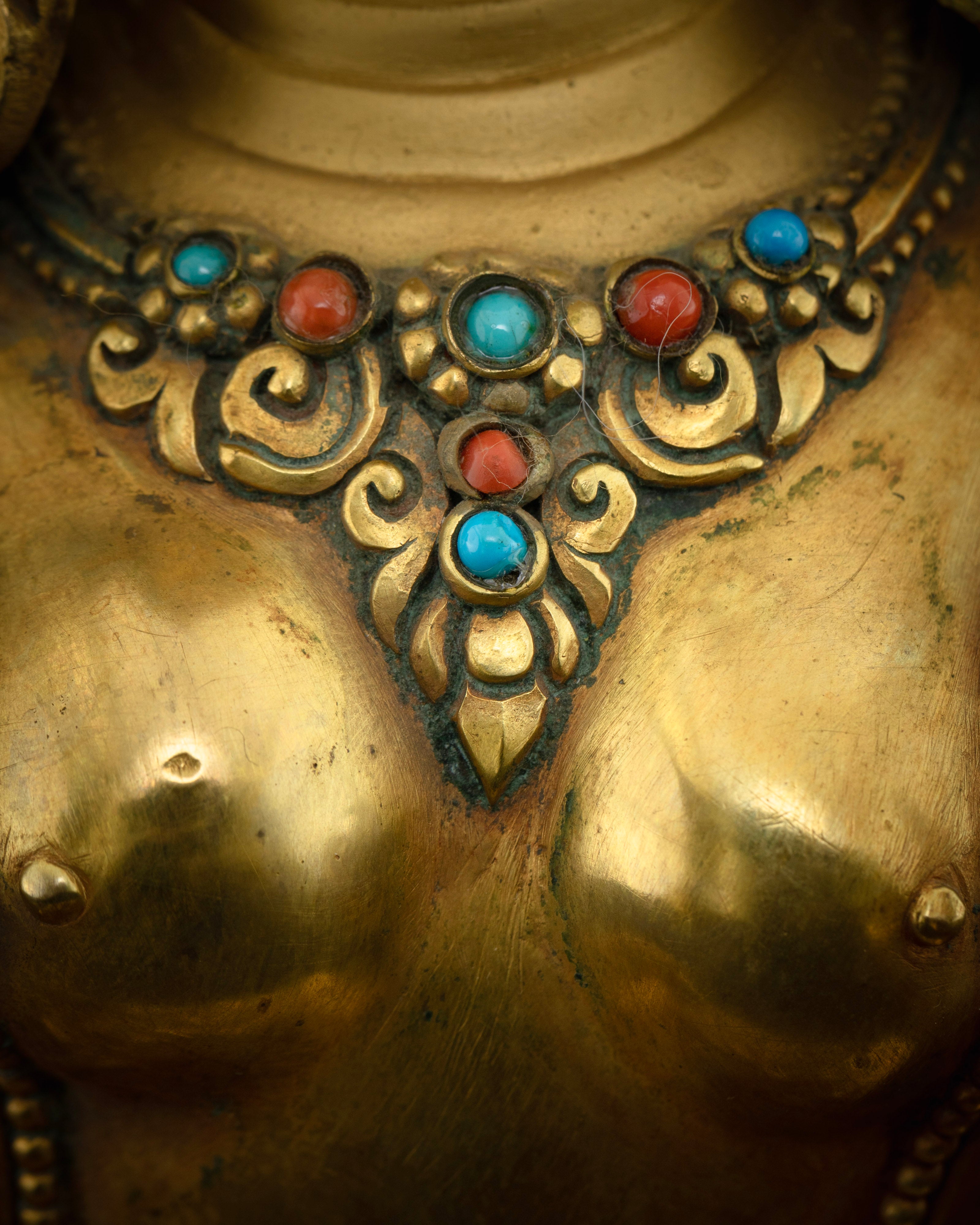 Premium White Tara Statue | Adorned with Semi-Precious Stones