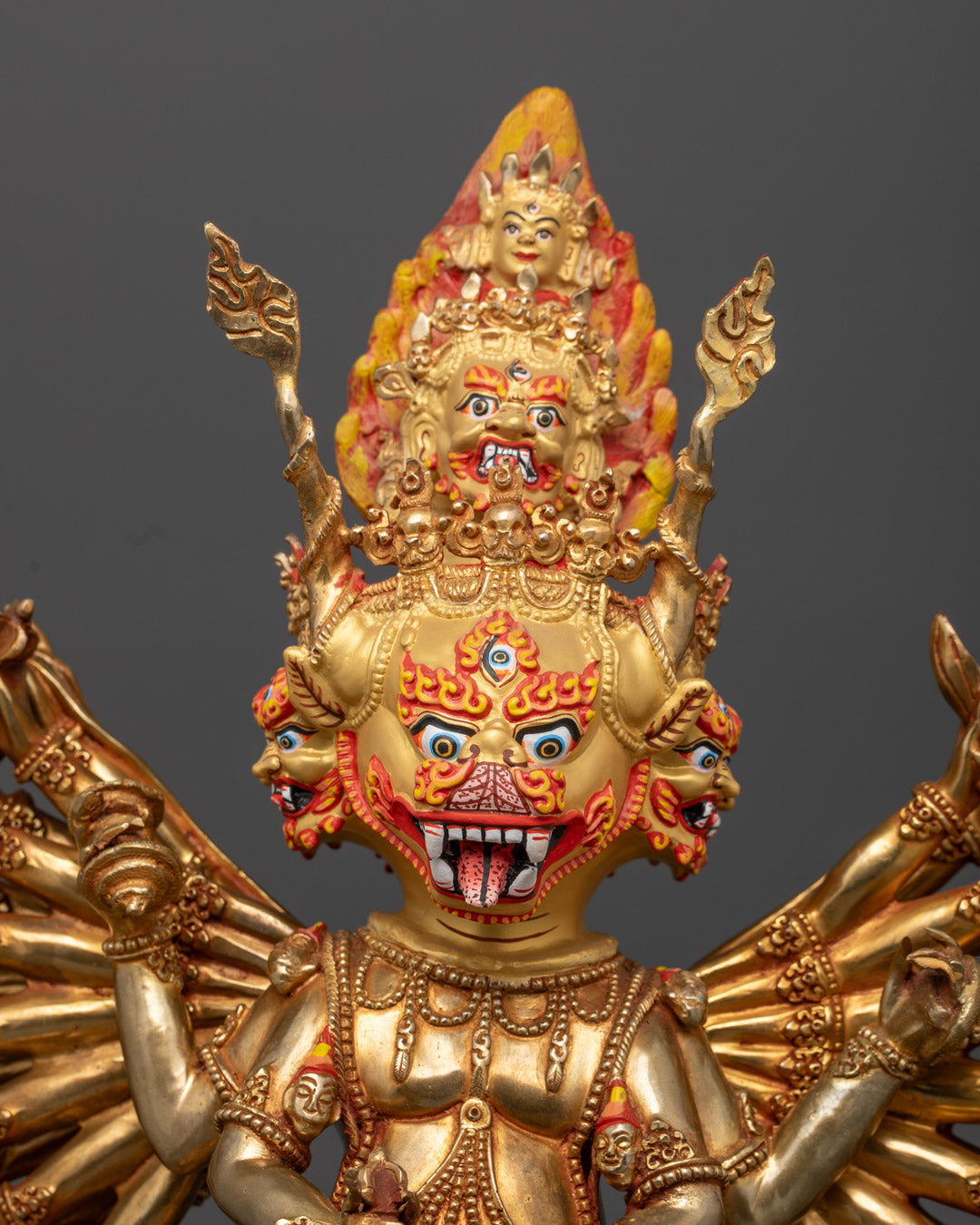 Hand-Carved Yamantaka Statue | 24k Gold Gilded Copper