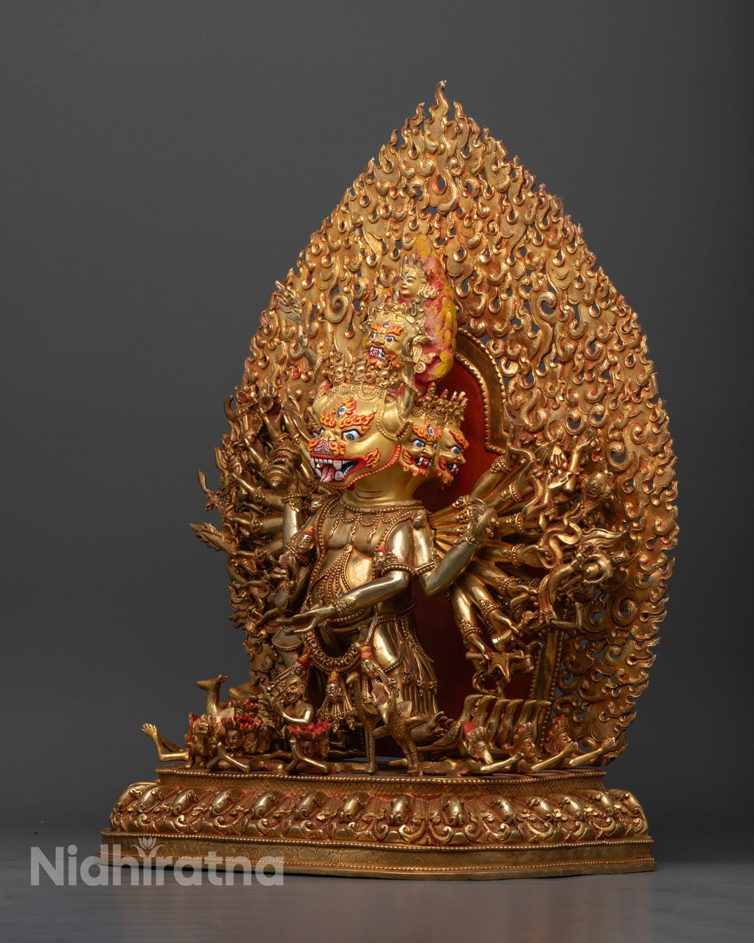 Hand-Carved Yamantaka Statue | 24k Gold Gilded Copper