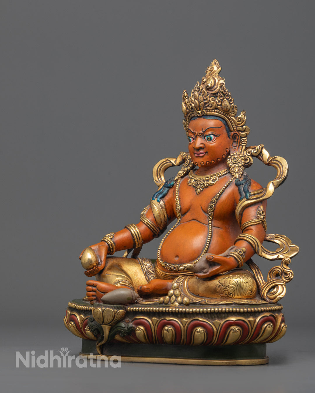 Colored Dzambhala Sculpture | Traditionally Hand-carved