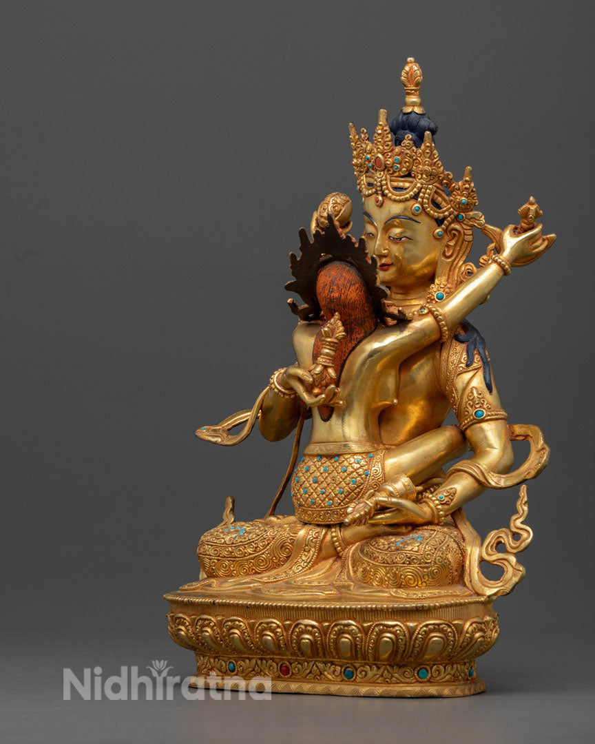 Vajrasattva with Consort Statue | 24k Gold Gilded Sculpture