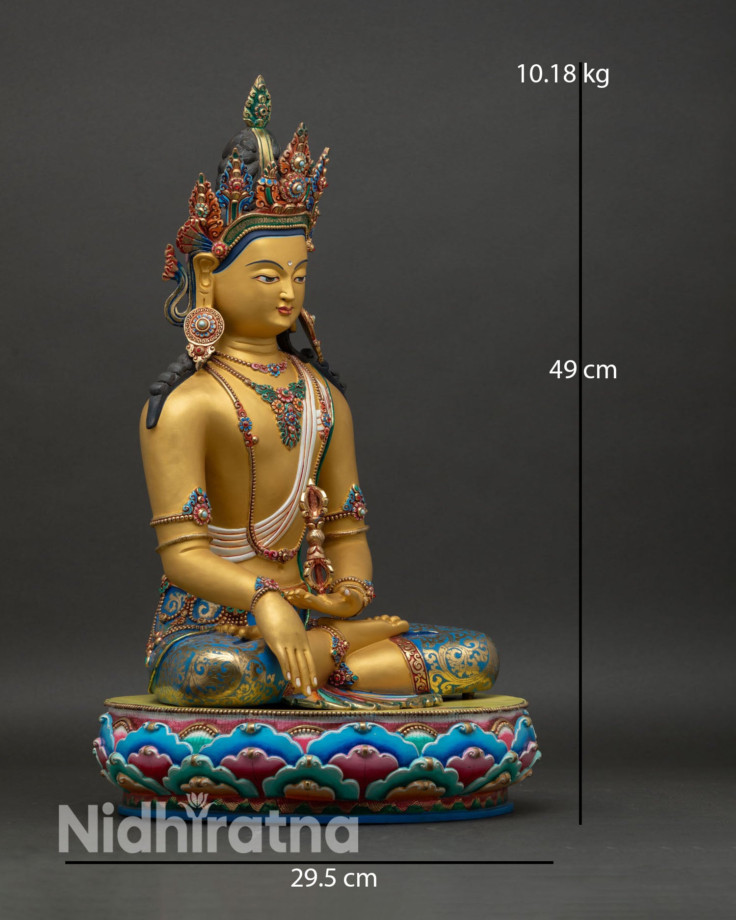 akshobhya buddha right side view handpainted copper statue nepal