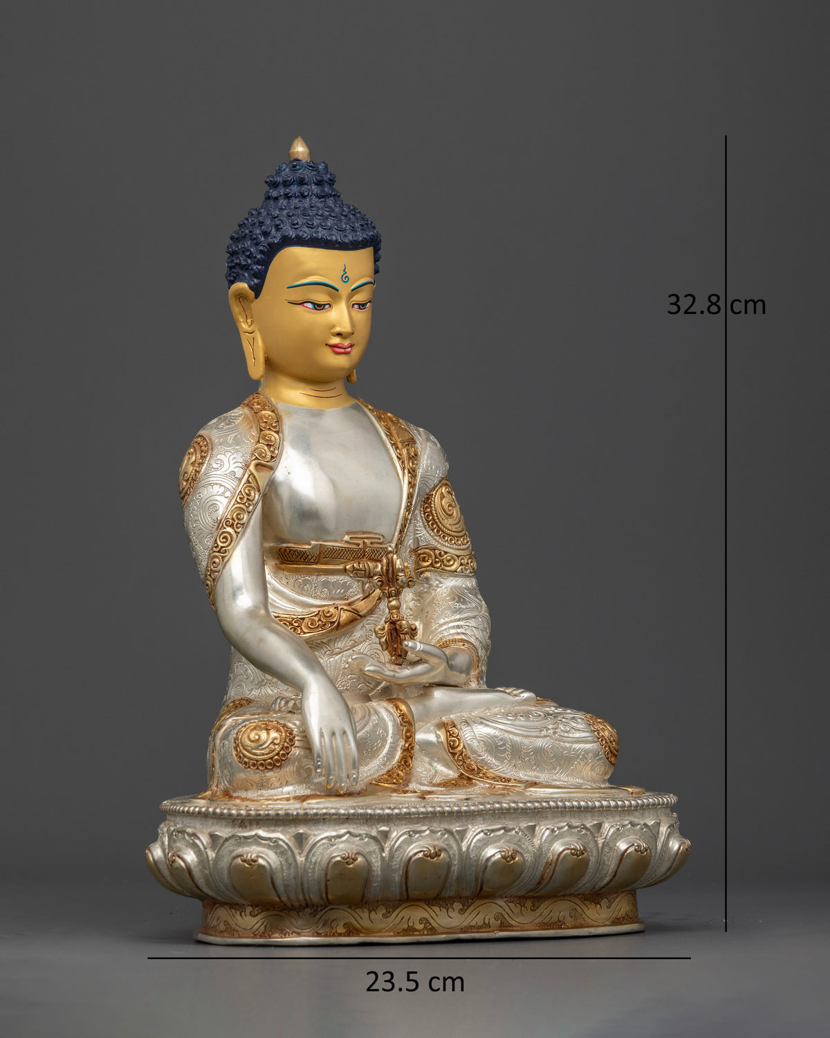Akshobhya Buddha statue seated on a hand-carved lotus pedestal in Earth-Touching Mudra holding a vajra