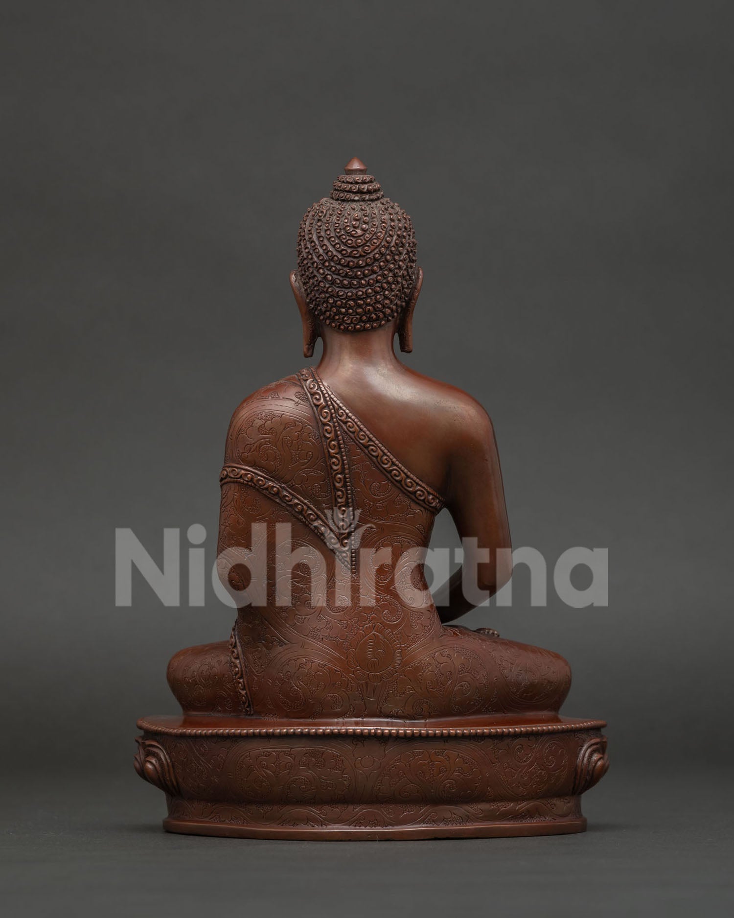 Amitabha Buddha Statue Back View Intricate Floral Details Newari Buddhist Craftsmanship.
