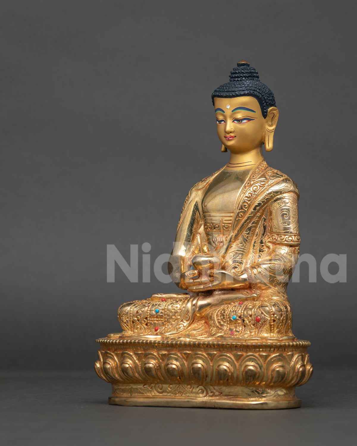 Amitabha Buddha statue Dhyana Mudra alms bowl meditation.