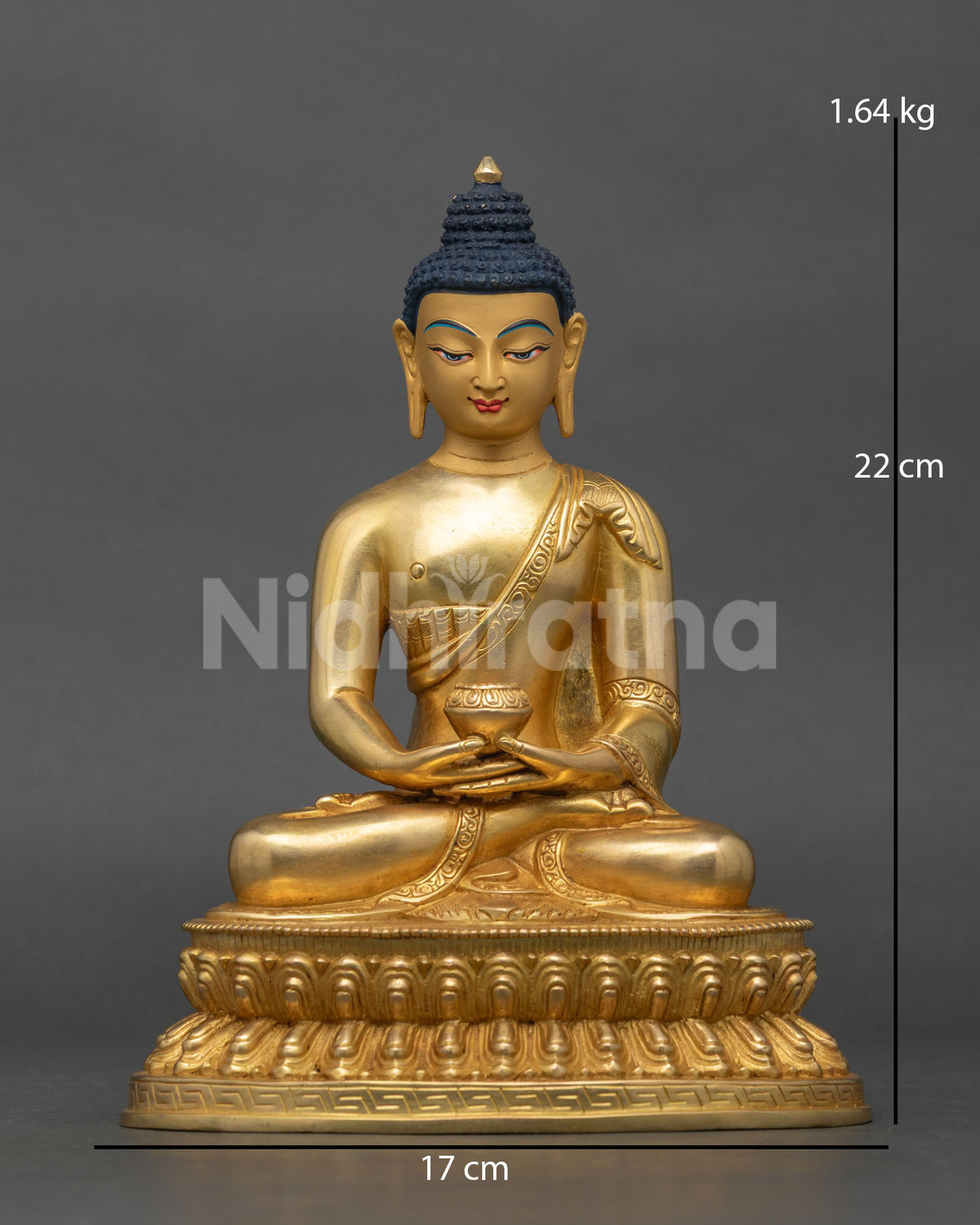 Amitabha Buddha statue dhyana mudra holding alms bowl.