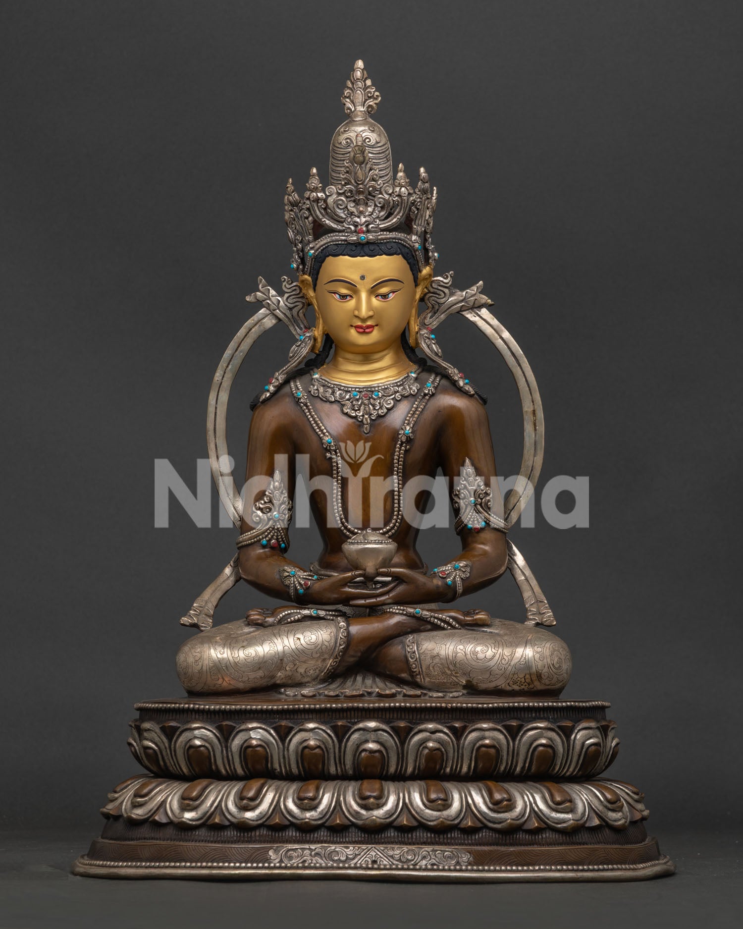 Amitabha Buddha Statue Front View – Dhyana Mudra, Alms Bowl, Lotus Pedestal