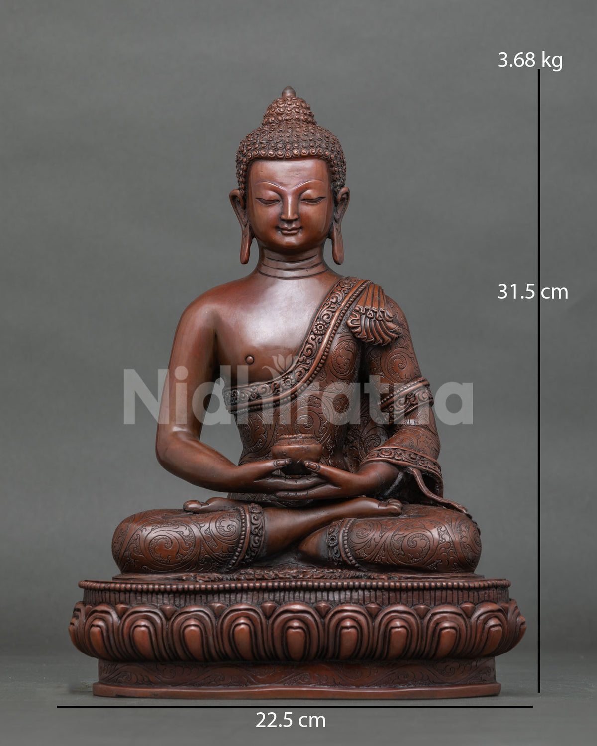 Amitabha buddha statue front view handcrafted copper from patan nepal