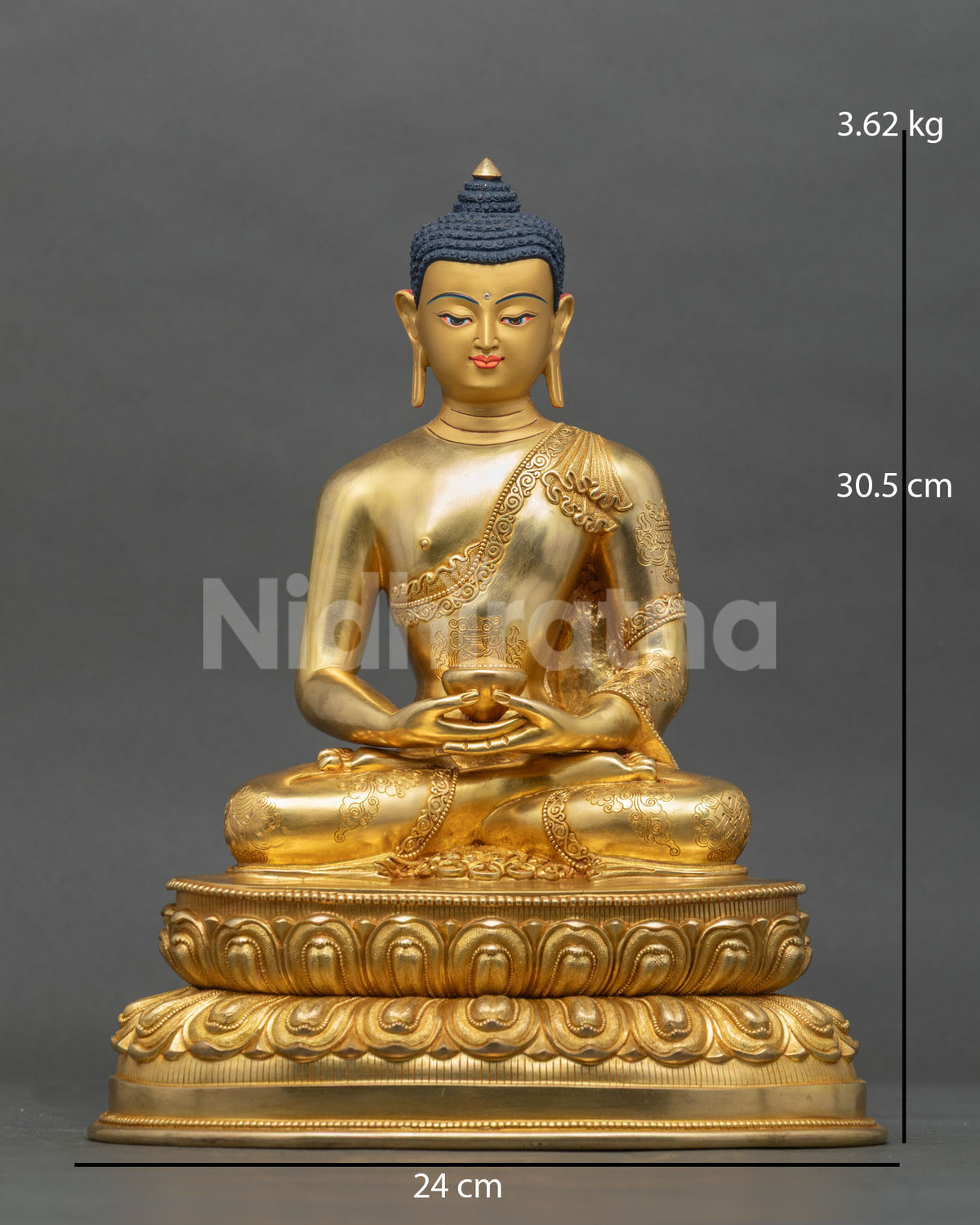 Amitabha Buddha Statue gold fire gilded copper Nepalese Buddhist art.
