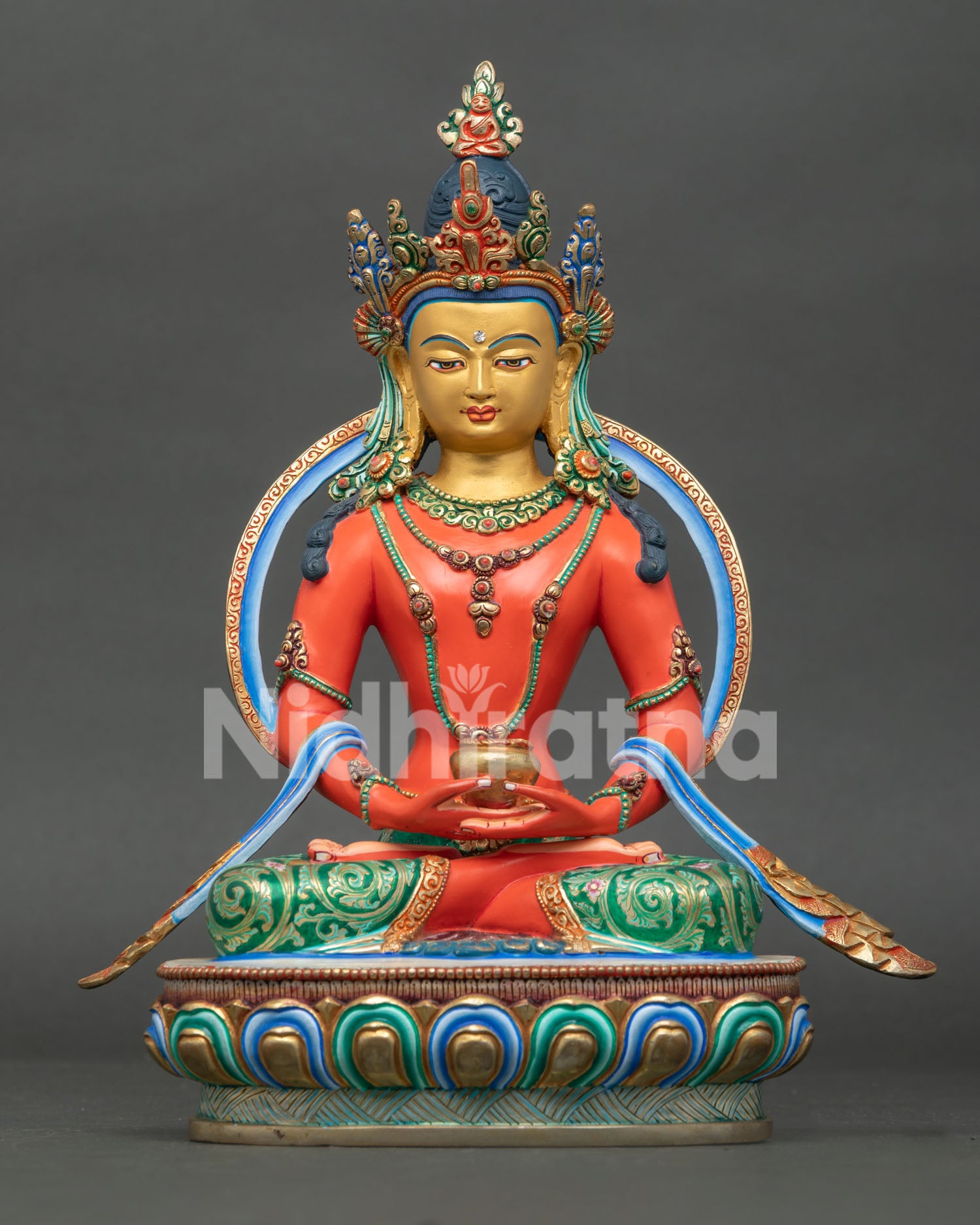 Amitabha Buddha Statue, Handmade in Nepal with 24K Gold-Painted Face