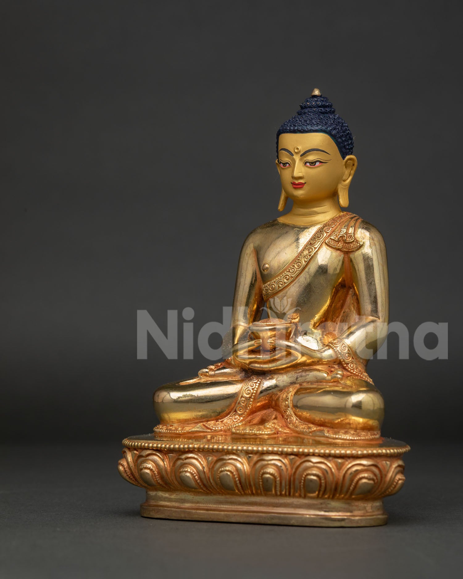 Amitabha Buddha Statue Holding Monk Alms Bowl in Padmasana Posture Handcrafted Nepalese Art.