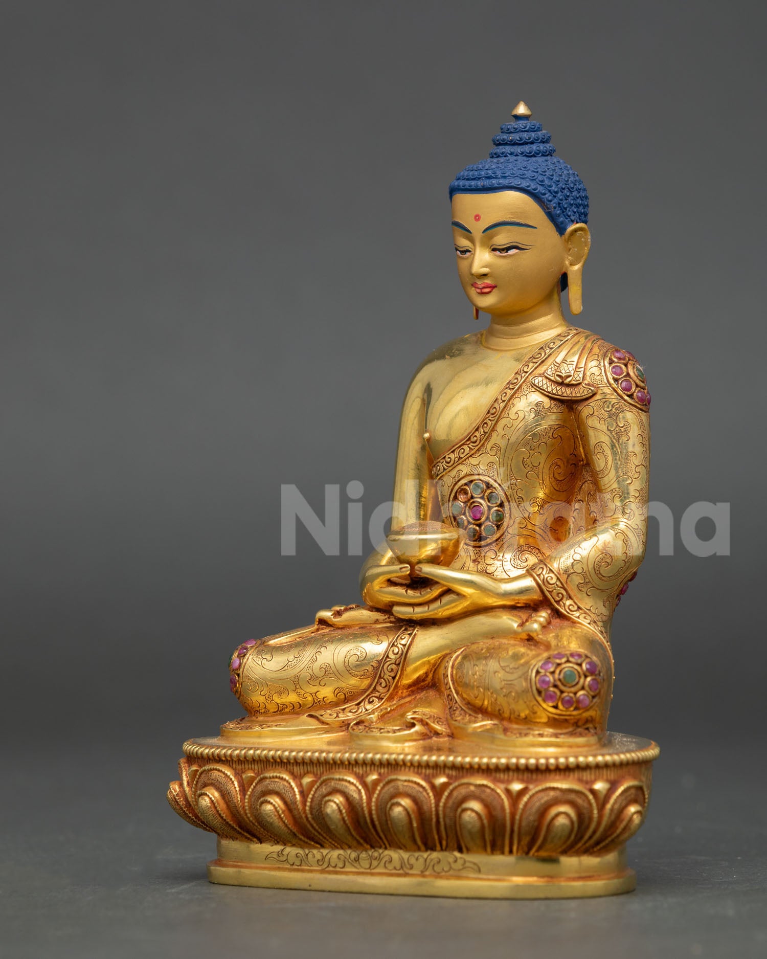 amitabha buddha statue left side view profile himalayan buddhist art copper