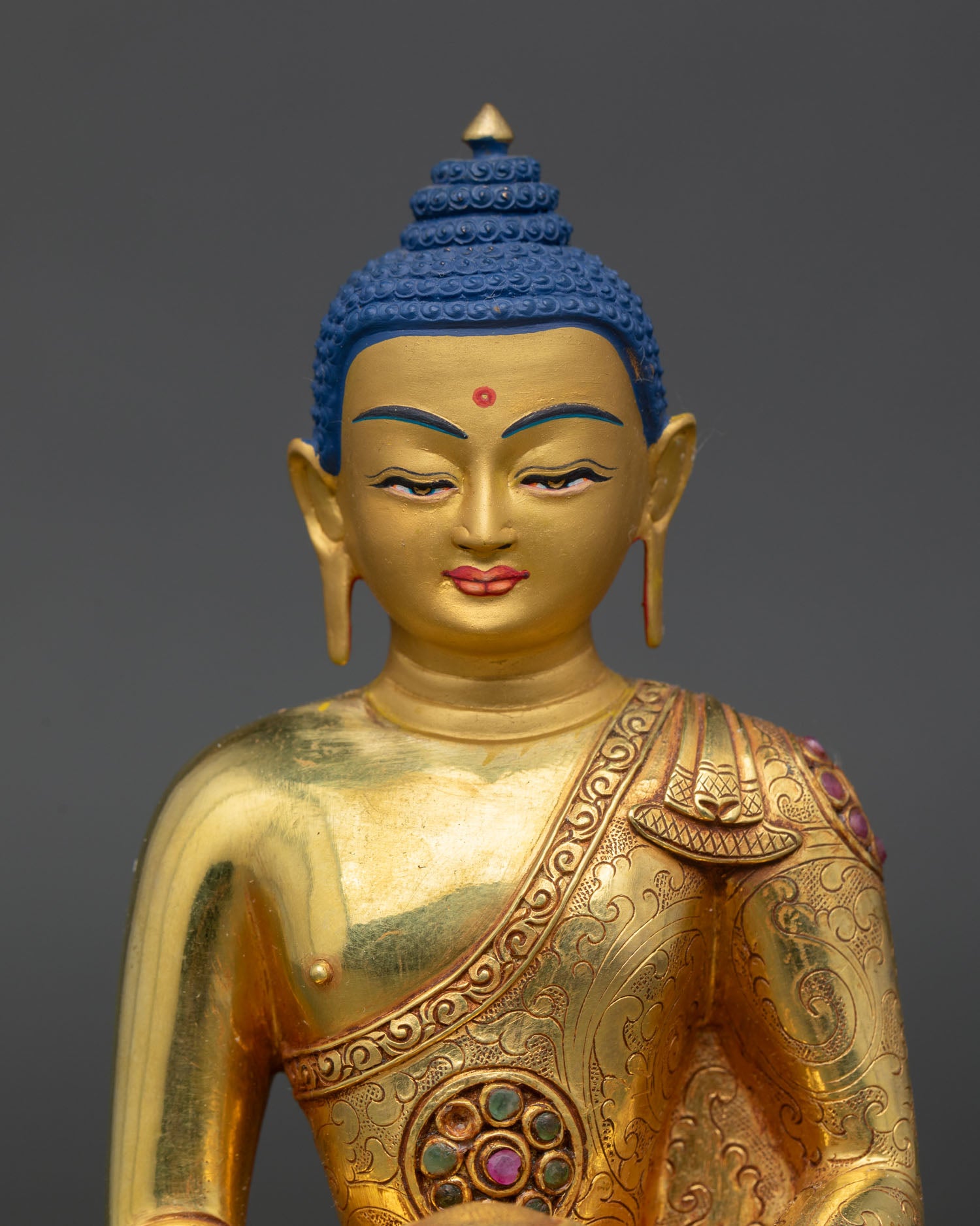 amitabha buddha statue regular close up copper details gold fire gilding