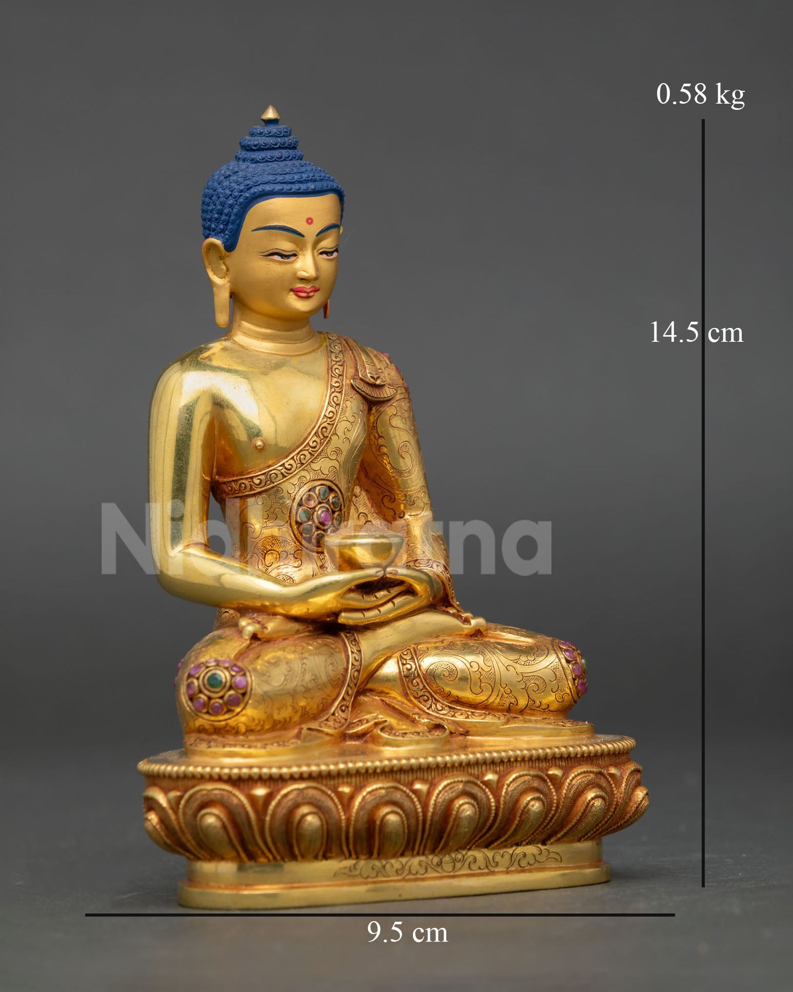 amitabha buddha statue right side view profile copper gold finish nepal art