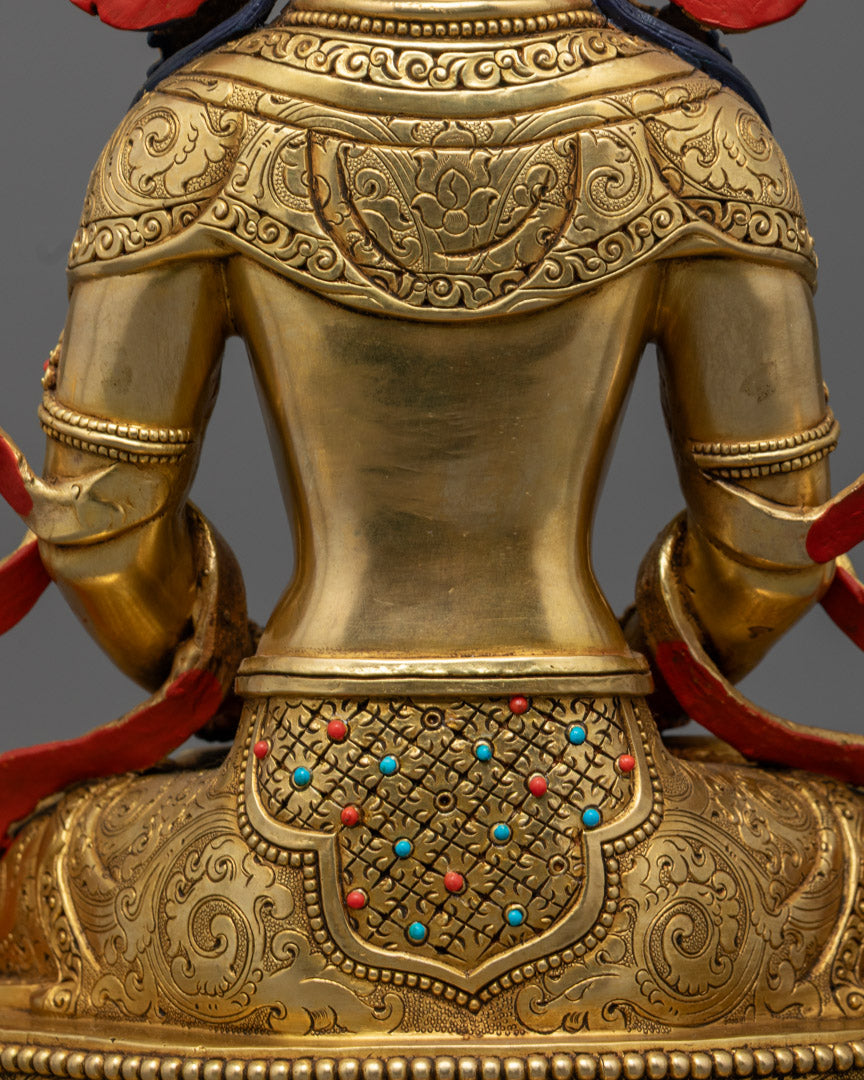 Handmade Amitayus Statue | Nepalese 24K Gold-Plated Copper