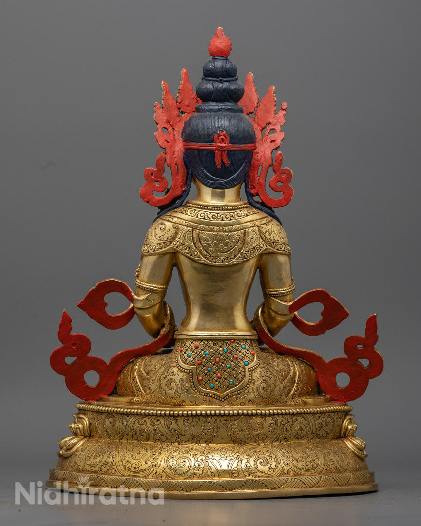 Handmade Amitayus Statue | Nepalese 24K Gold-Plated Copper