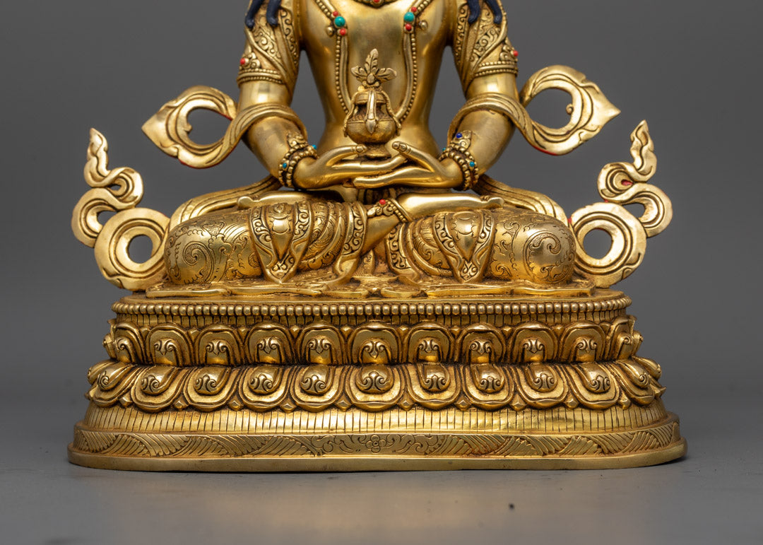 Amitayus Buddha Sculpture with Long-Life Vase and Semi-Precious Stones