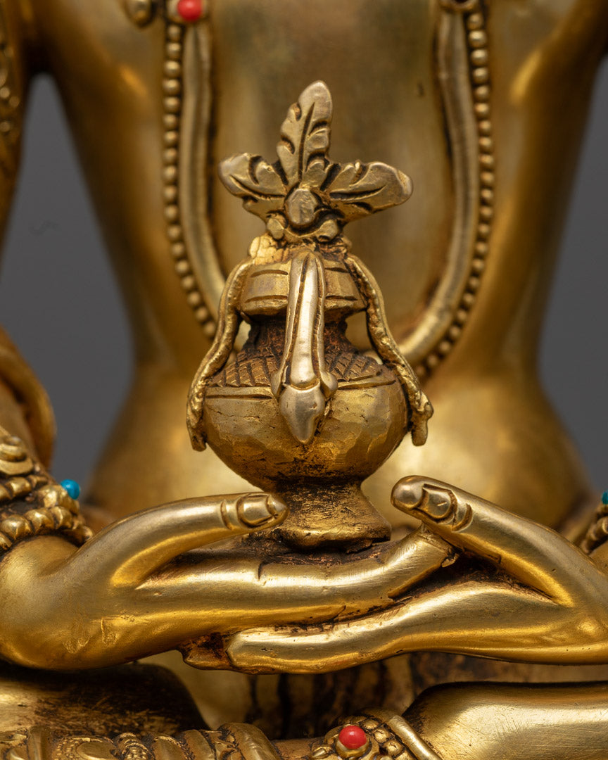 Handmade Amitayus Statue | Nepalese 24K Gold-Plated Copper