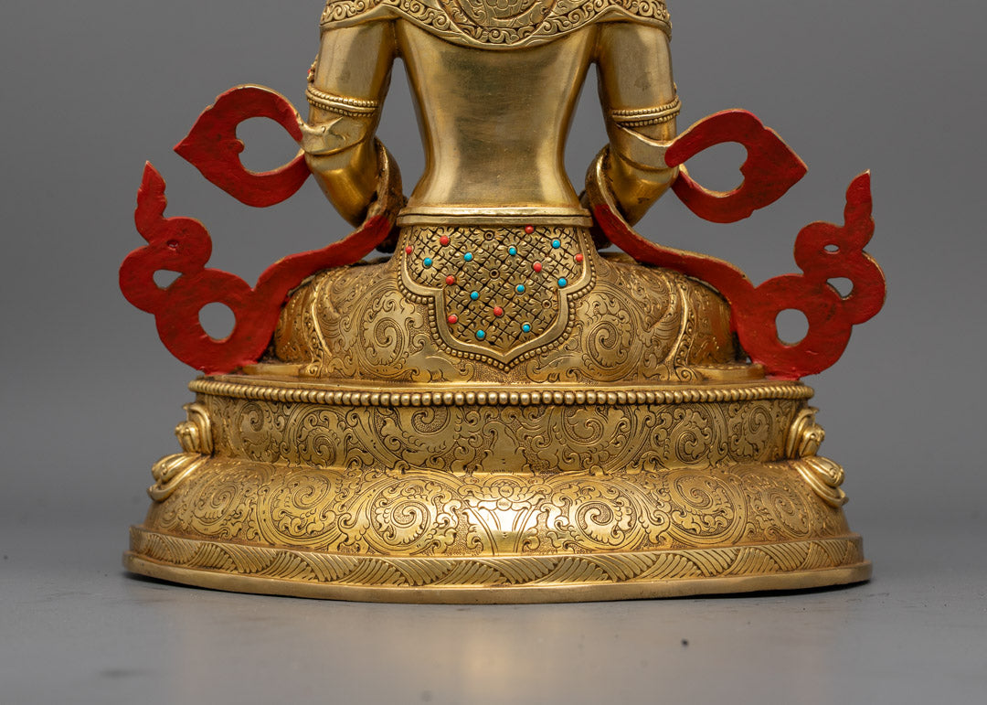 Handmade Amitayus Statue | Nepalese 24K Gold-Plated Copper