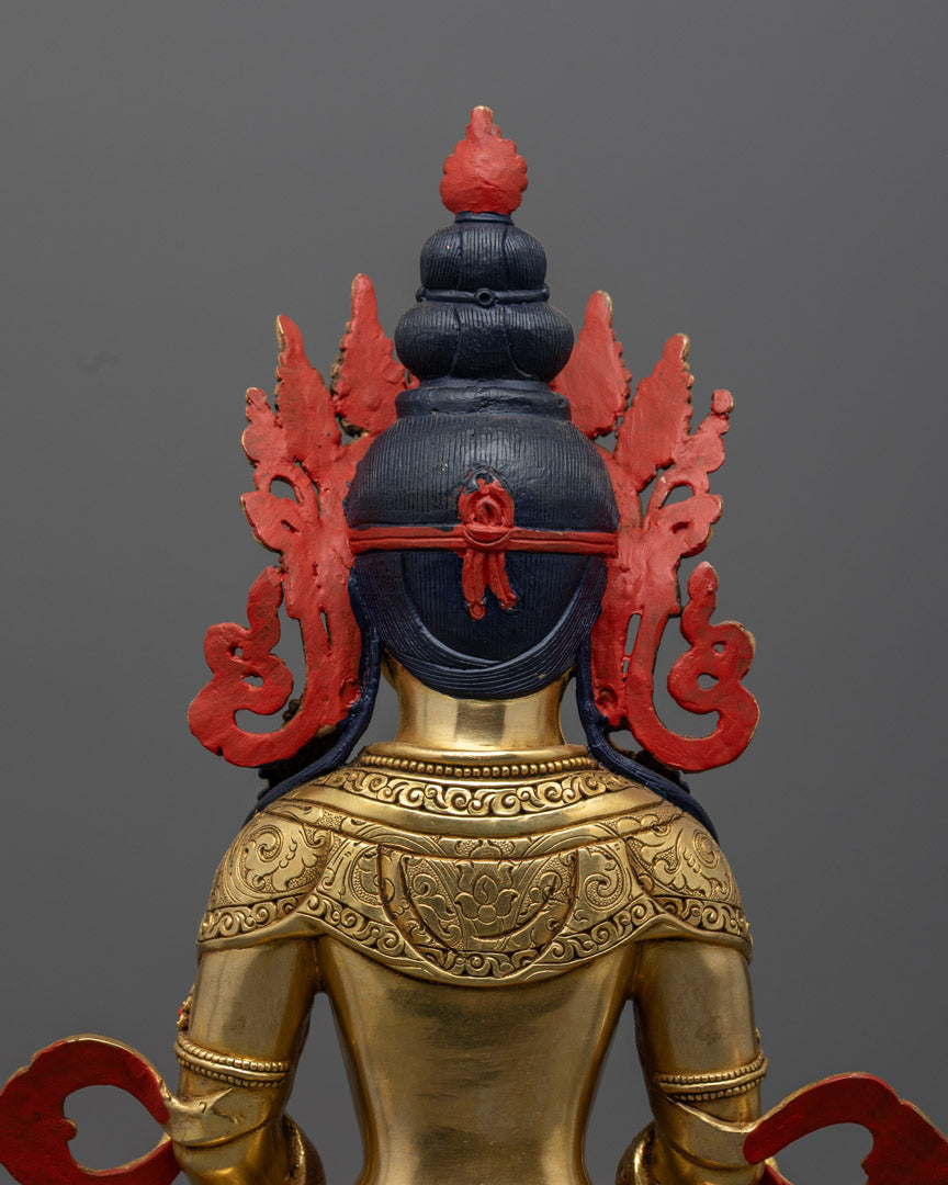 Handmade Amitayus Statue | Nepalese 24K Gold-Plated Copper