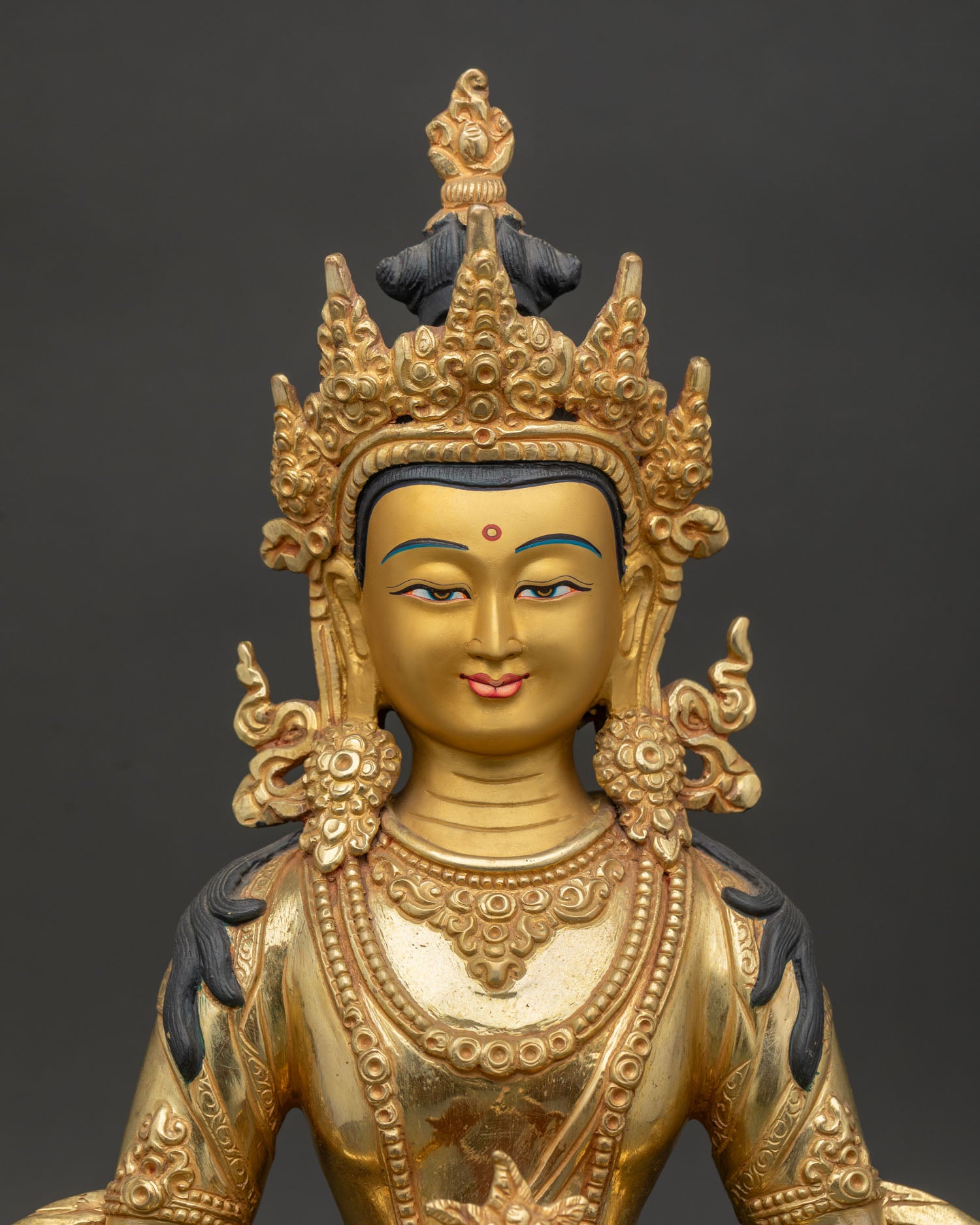 Amitayus Buddha Gold Painted Face Handcrafted Newari Detail.