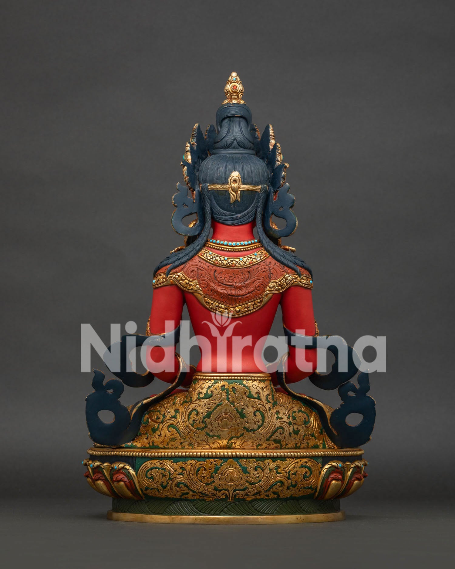 Amitayus Buddha Statue back view with traditional Nepalese handcrafted design