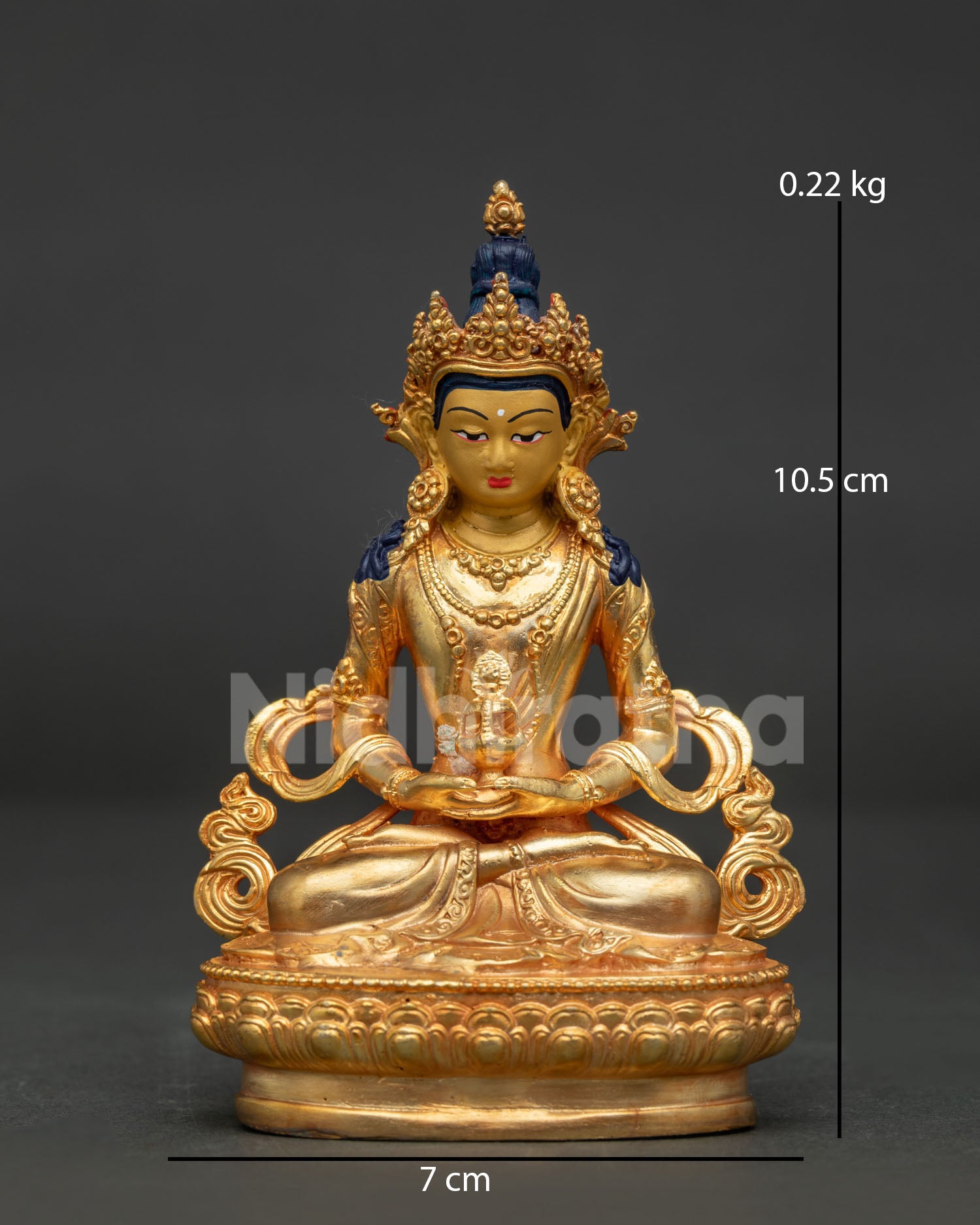 Amitayus Buddha statue handcrafted in Nepal with gold fire gilding.