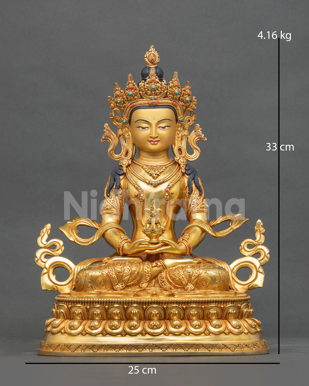 Amitayus Buddha Statue handcrafted Newari artist Patan Nepal gold fire gilded copper.