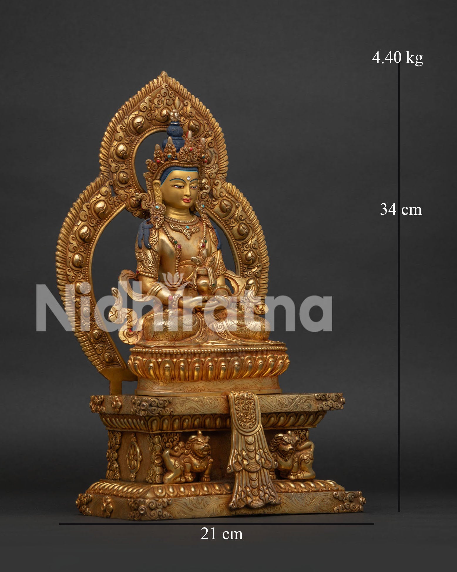Amitayus Buddha Statue Seated on Lotus Pedestal with Longevity Vase.
