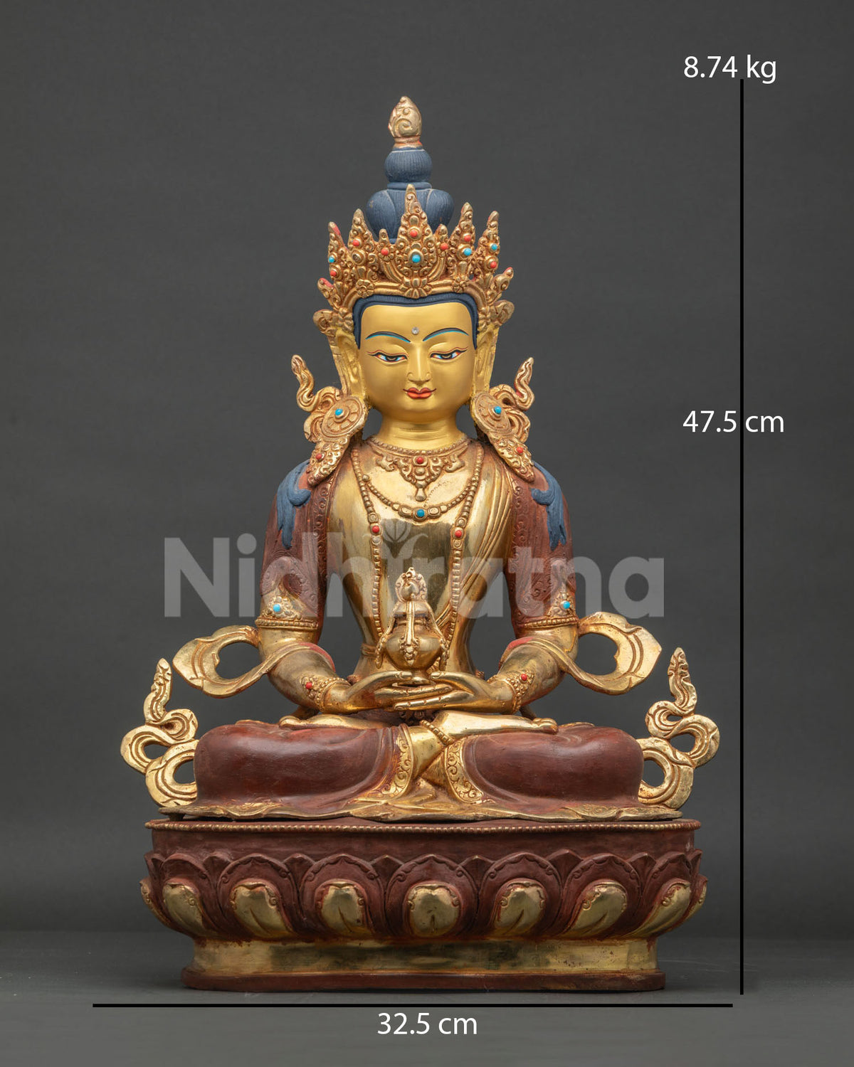 Amitayus Buddha Statue Seated On Lotus With Long Life Vase