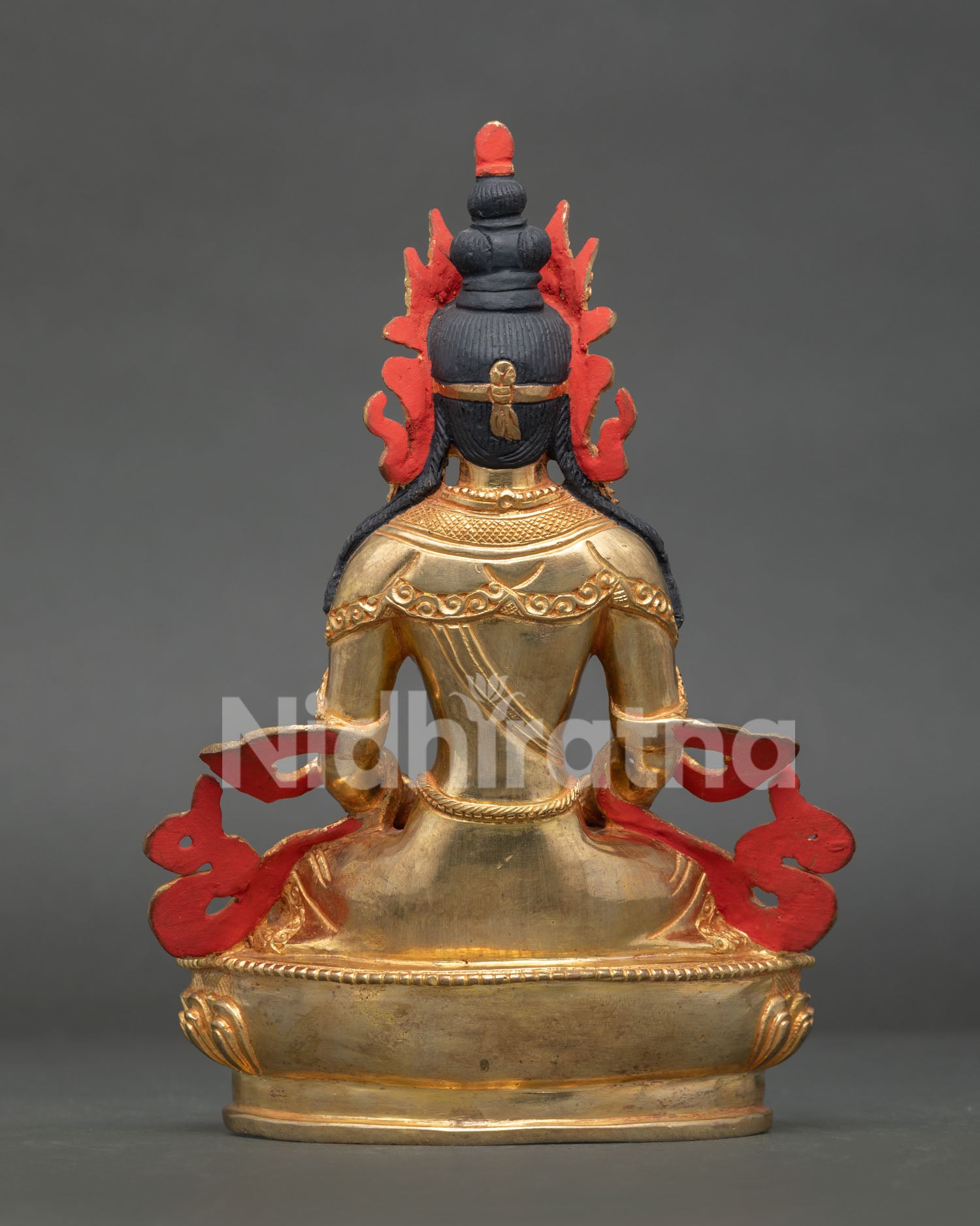 Amitayus Buddha Statue with handcrafted copper details and Himalayan Buddhist artistry.
