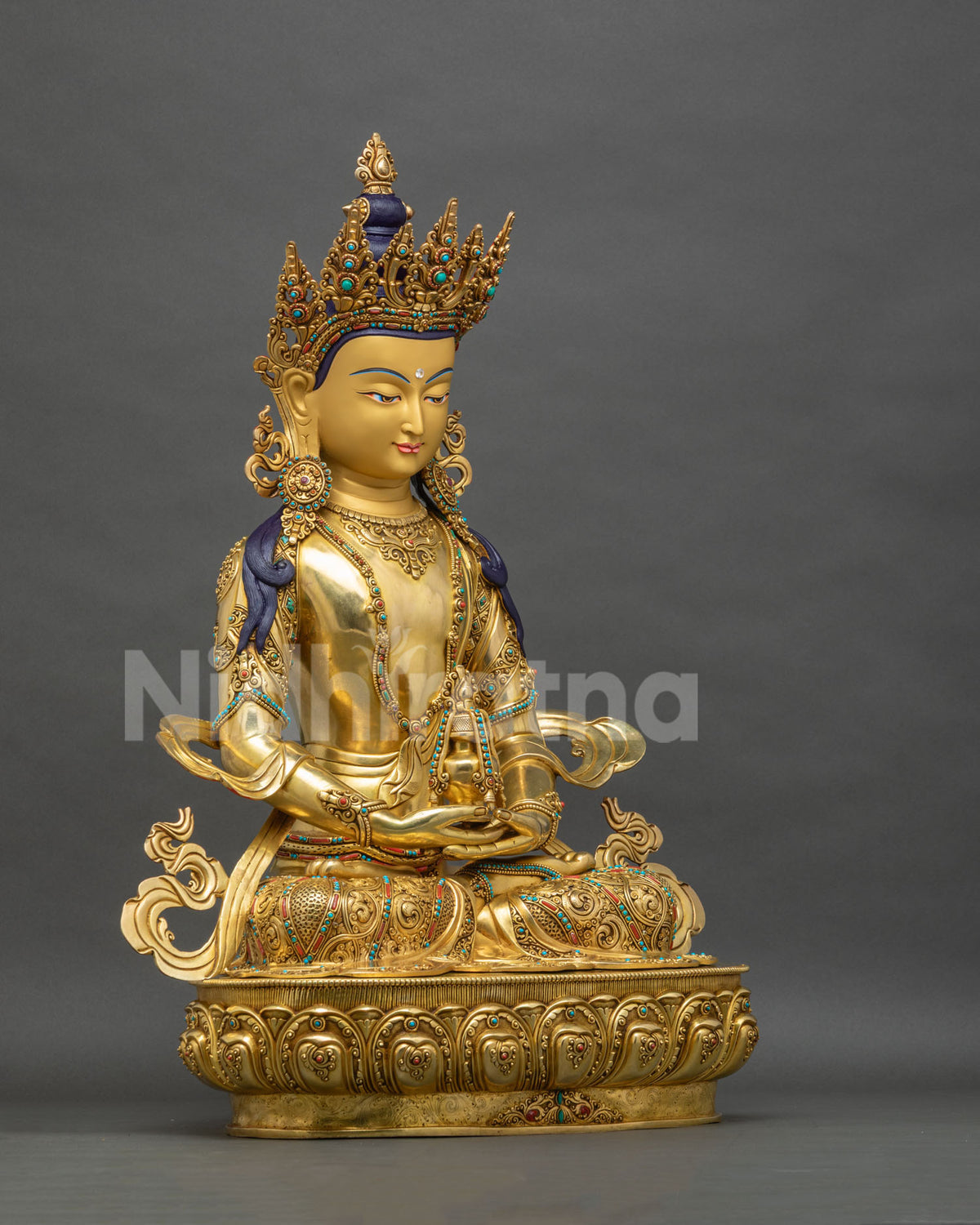 Amitayus Meditation Statue right side view, 64cm copper Buddha of Longevity