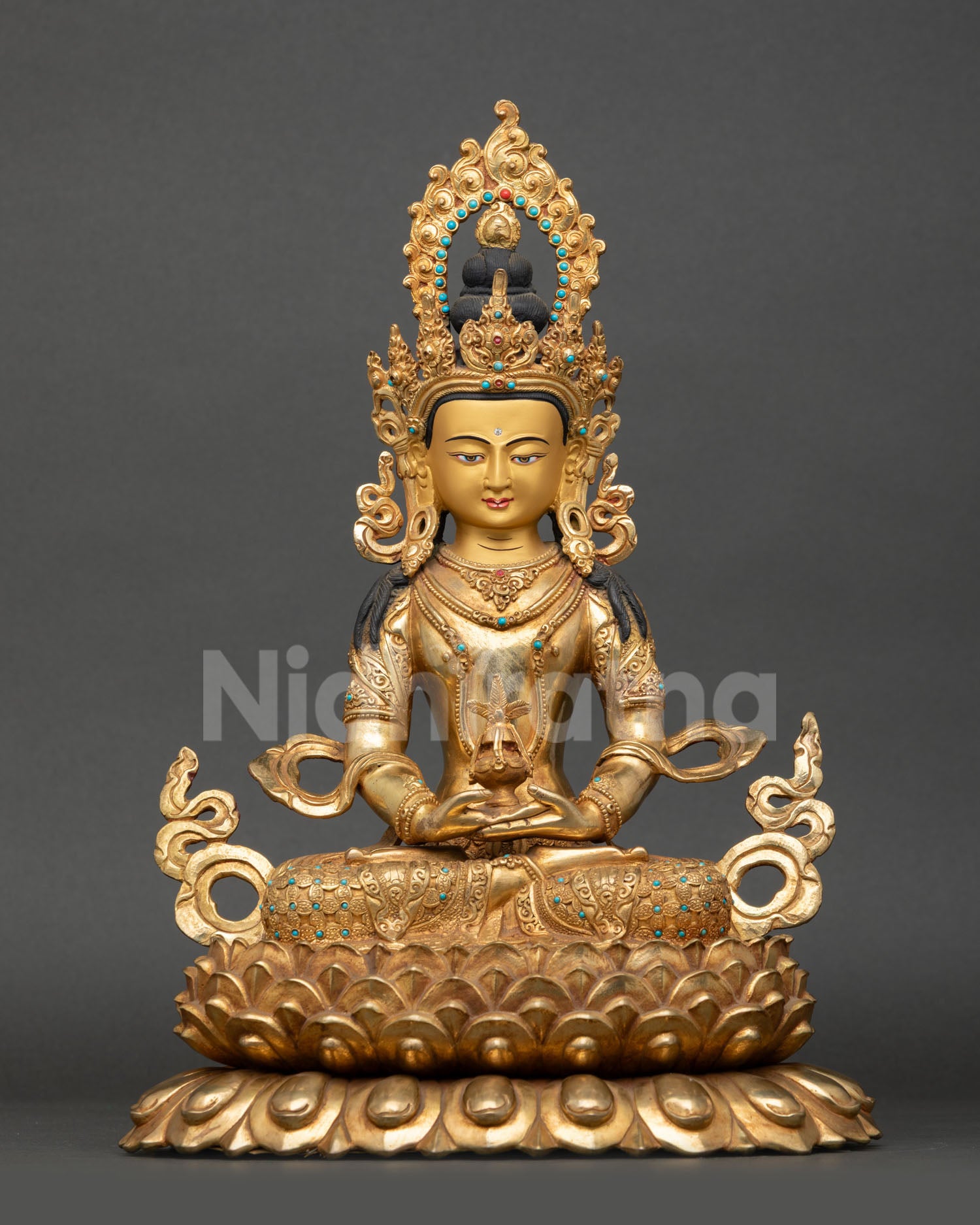Amitayus Statue Front View Lotus Seated Buddhist Art From Nepal