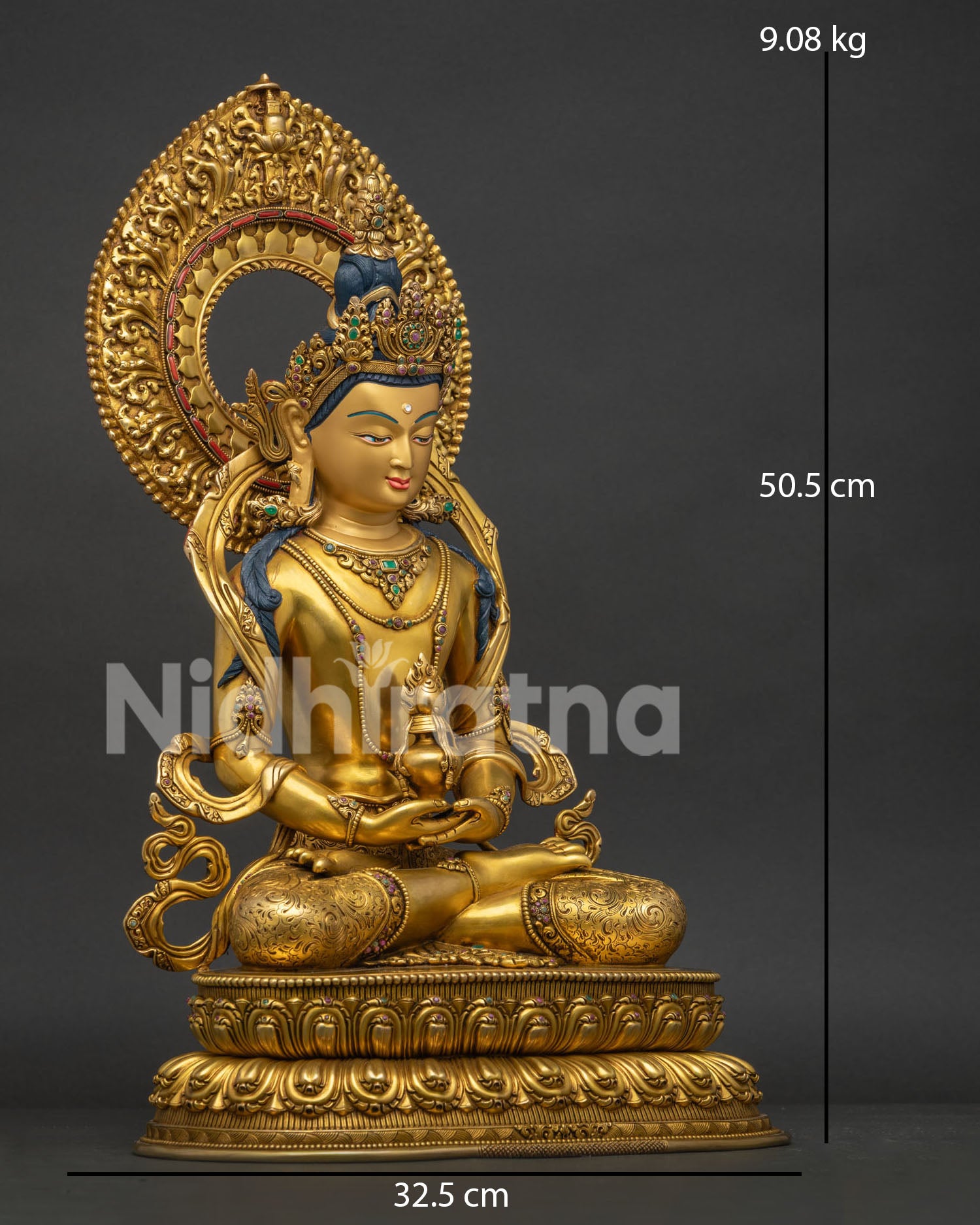 Amitayus Statue right view side showing copper sculpture and traditional Newari artistry