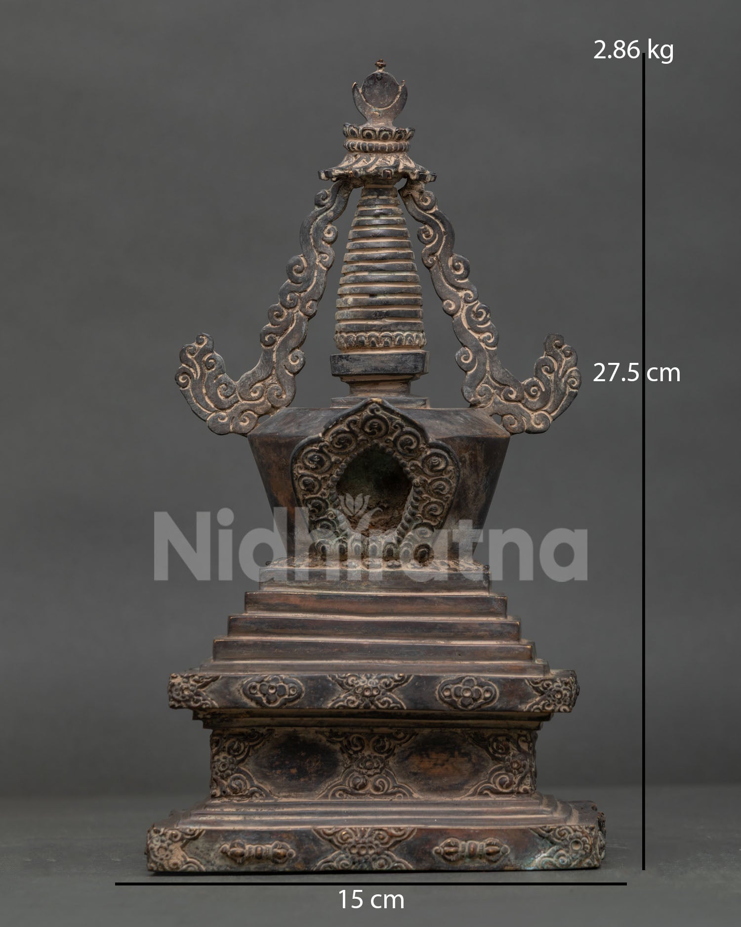 Antique Finish Buddhist Stupa, Handcrafted by Newari Artisans in Nepal