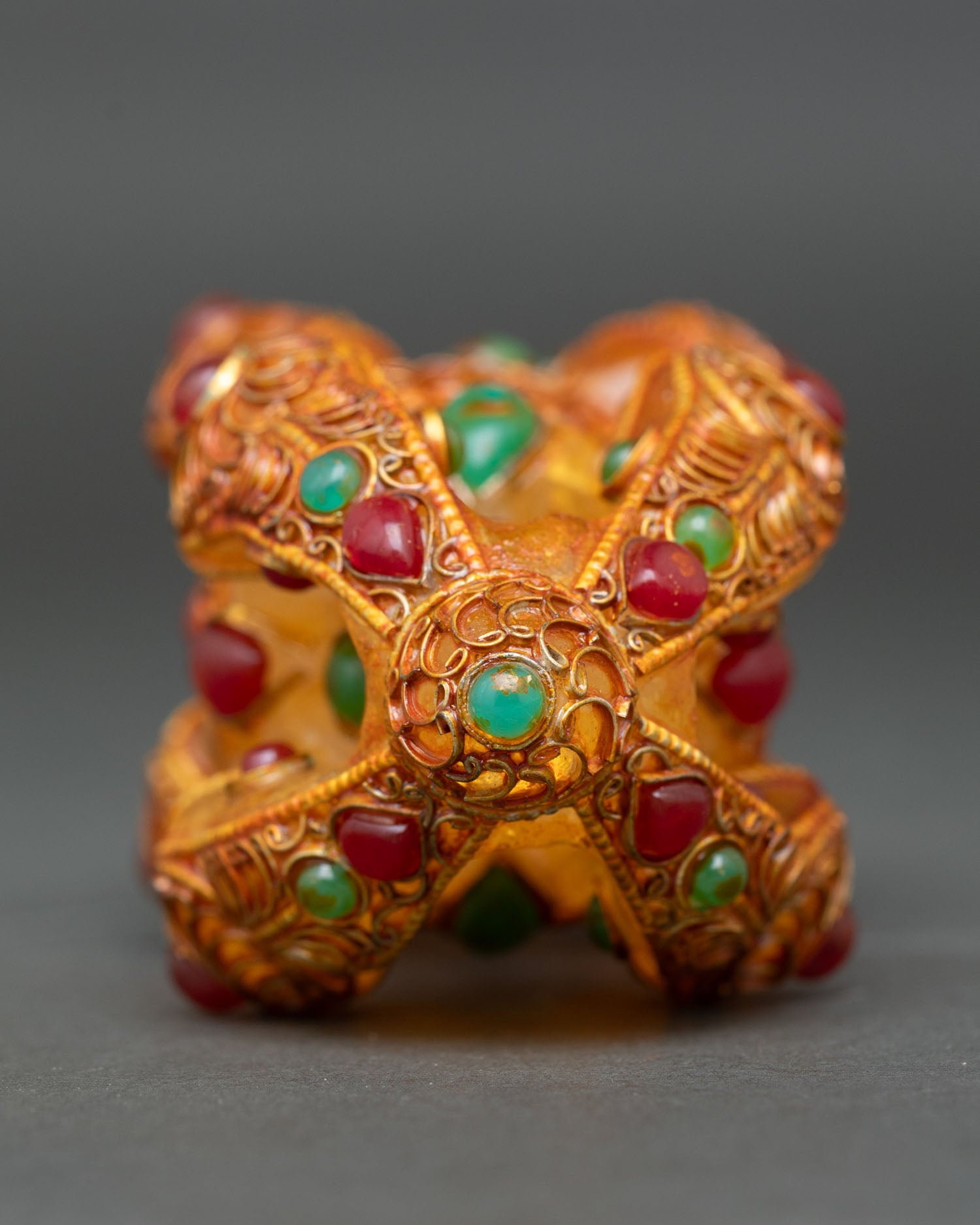 Authentic Himalayan Vajra Ritual Implement with Crystal and Filigree