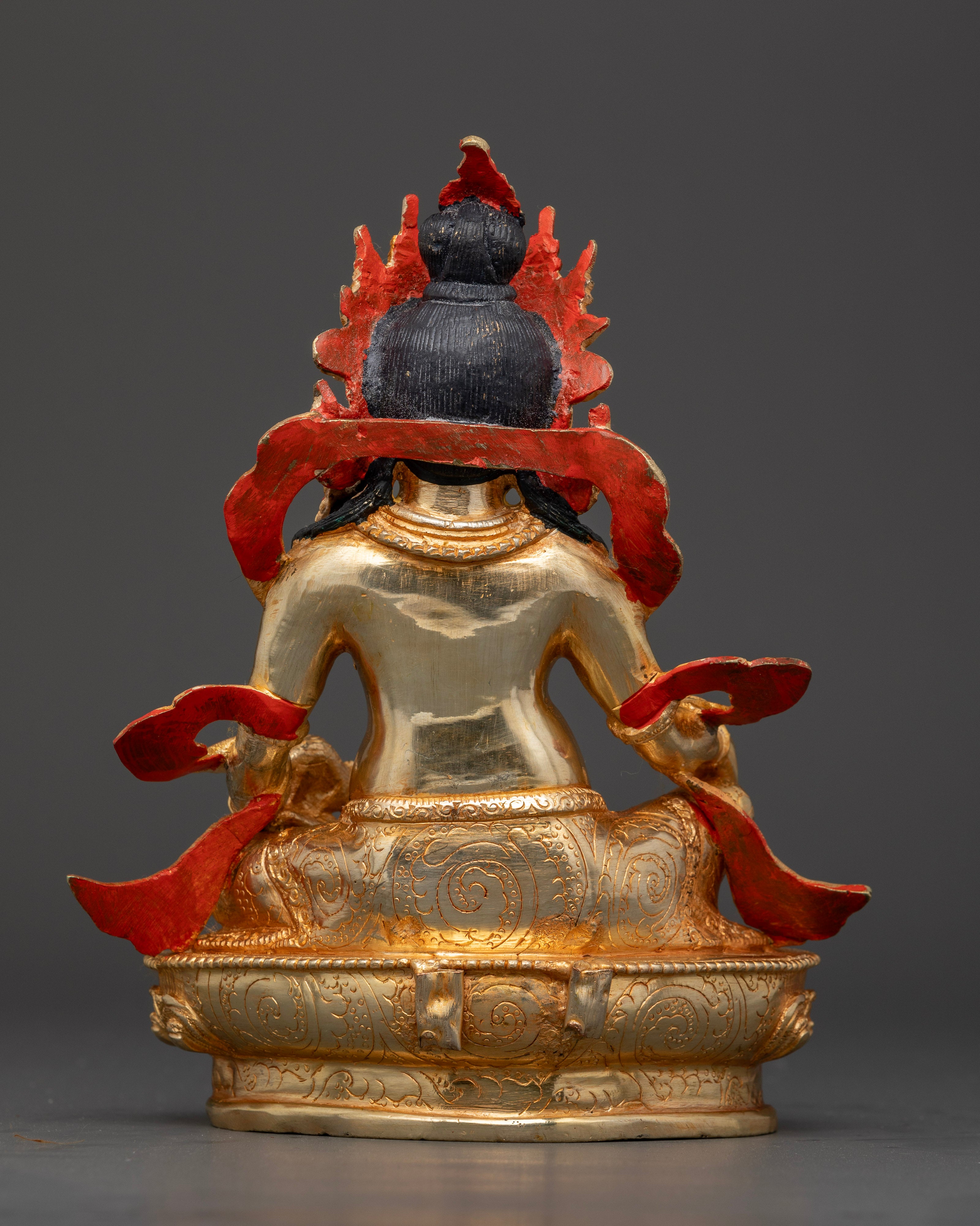 Authentic Newari-crafted Dzambhala Statue with radiant fire-gilded finish and lotus throne