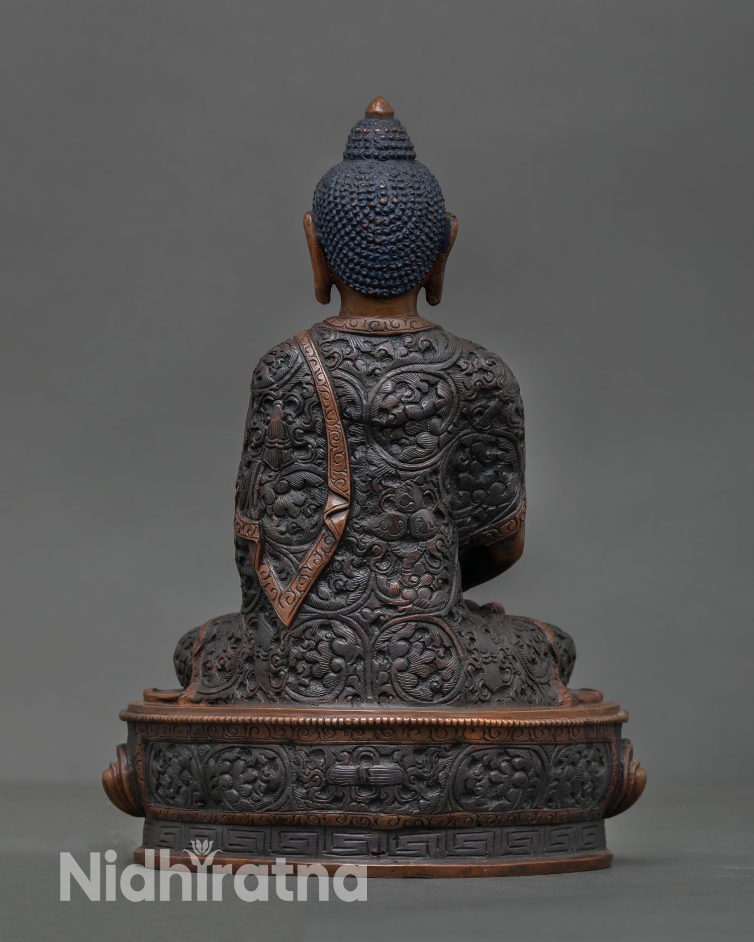 Back view of Amitabha Buddha sculpture Himalayan handmade statue copper artwork spiritual decor meditation Buddha finish