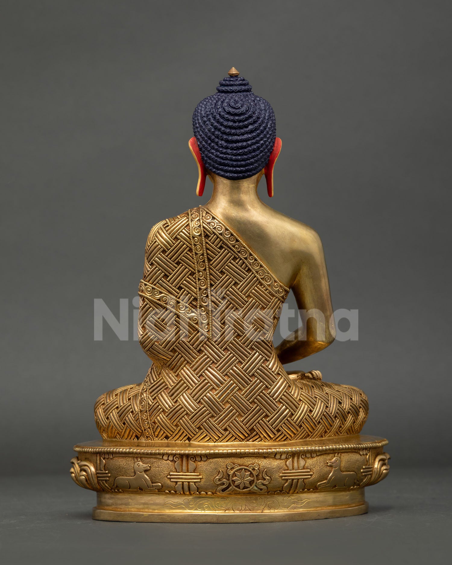 Back View Amitabha Buddha Statue Engraved Robe Lotus Base Handmade Nepal