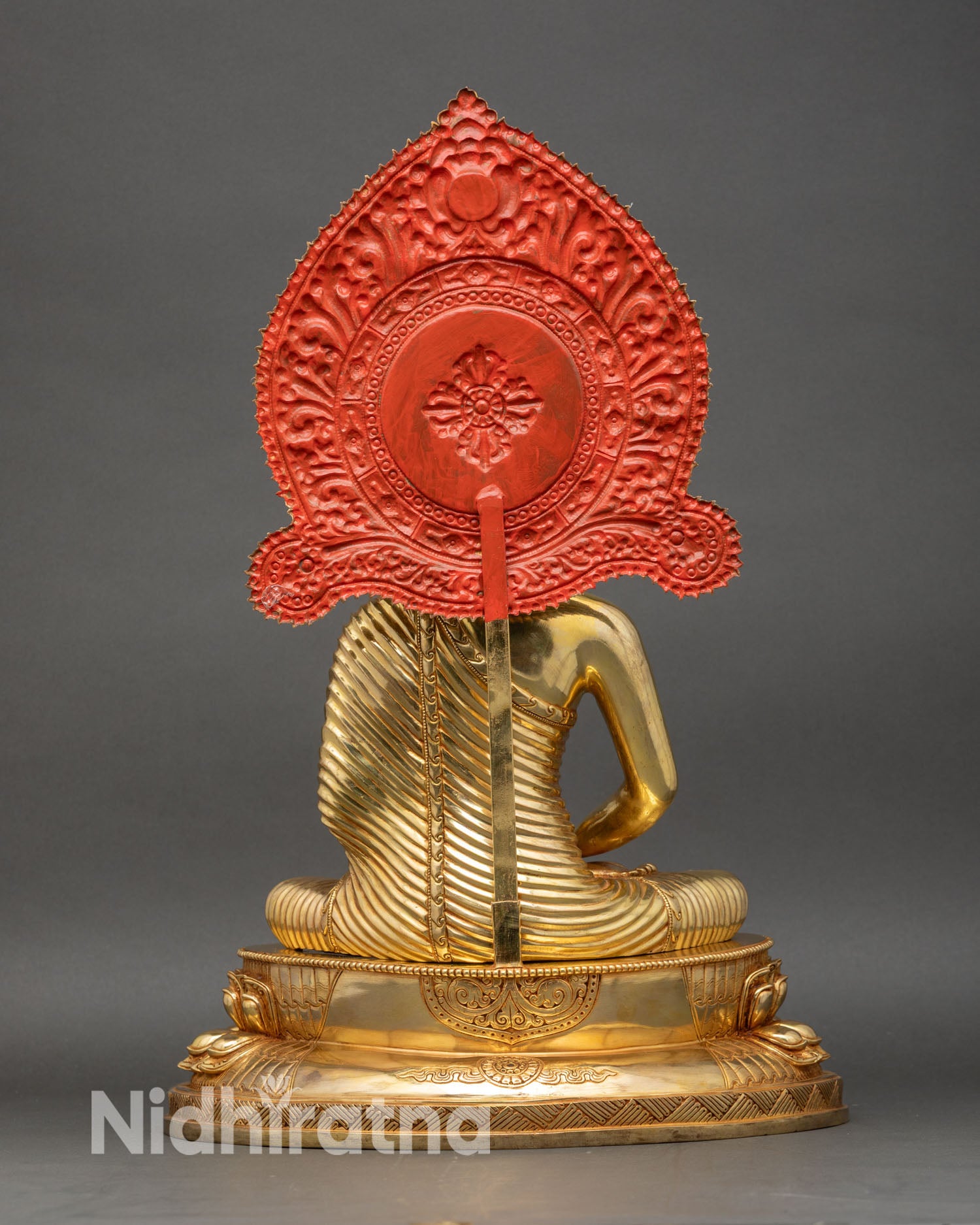 Back view Amitabha Buddha statue intricate halo detail Himalayan Buddhist decor