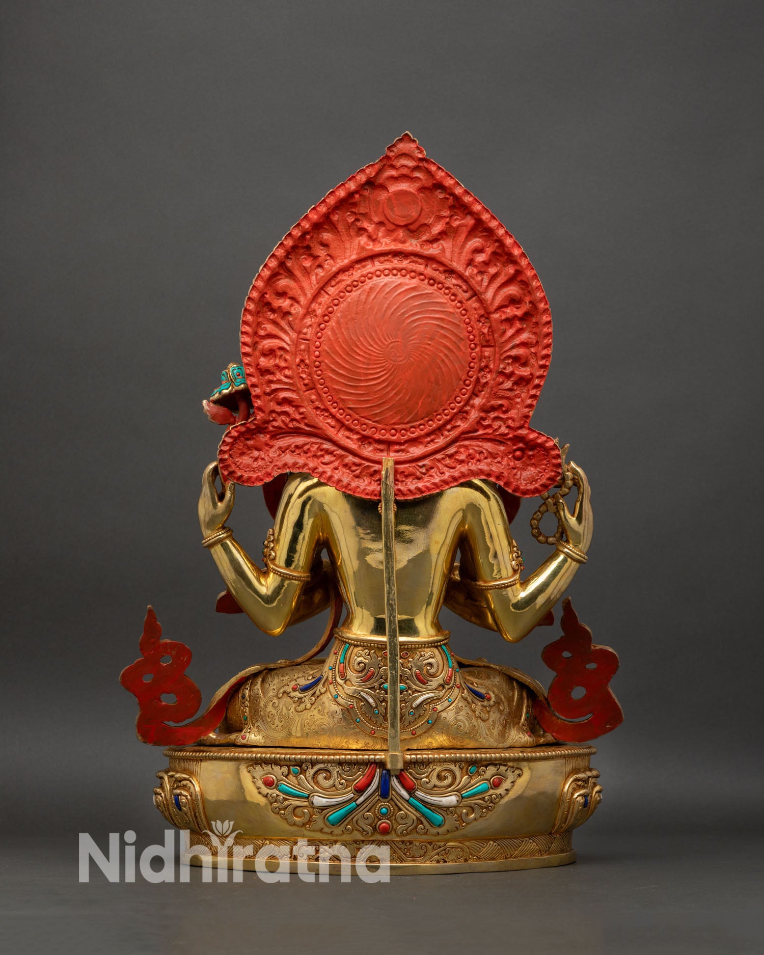 back view chenrezig statue detailed halo carvings copper buddhist artwork