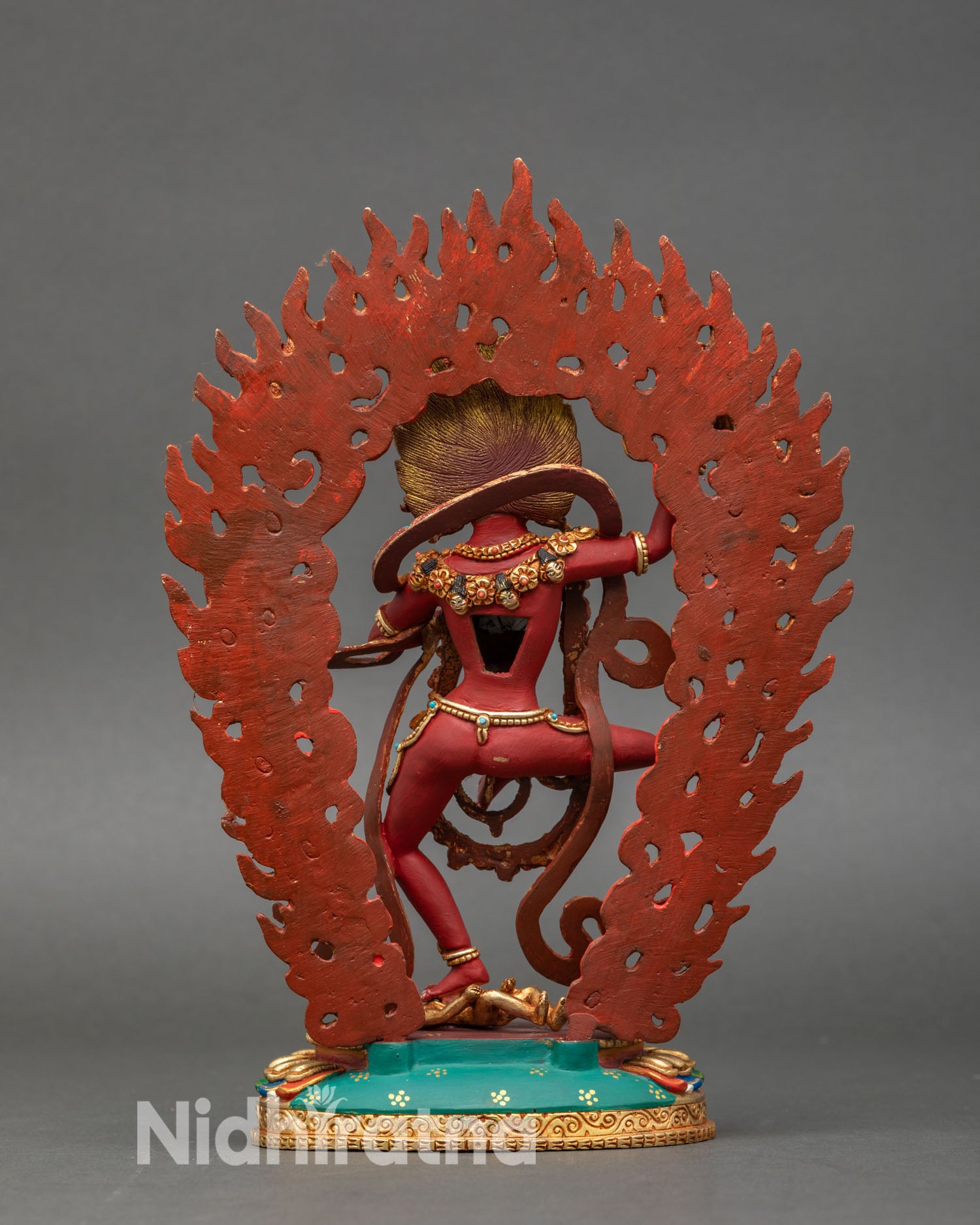 Back view dorje phagmo vajravarahi buddhist dakini intricate halo copper decor