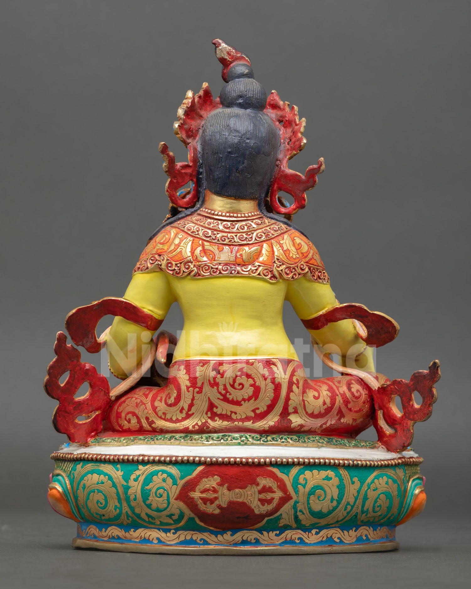 back view dzambhala statue copper lost wax craftsmanship detailed acrylic painted finish