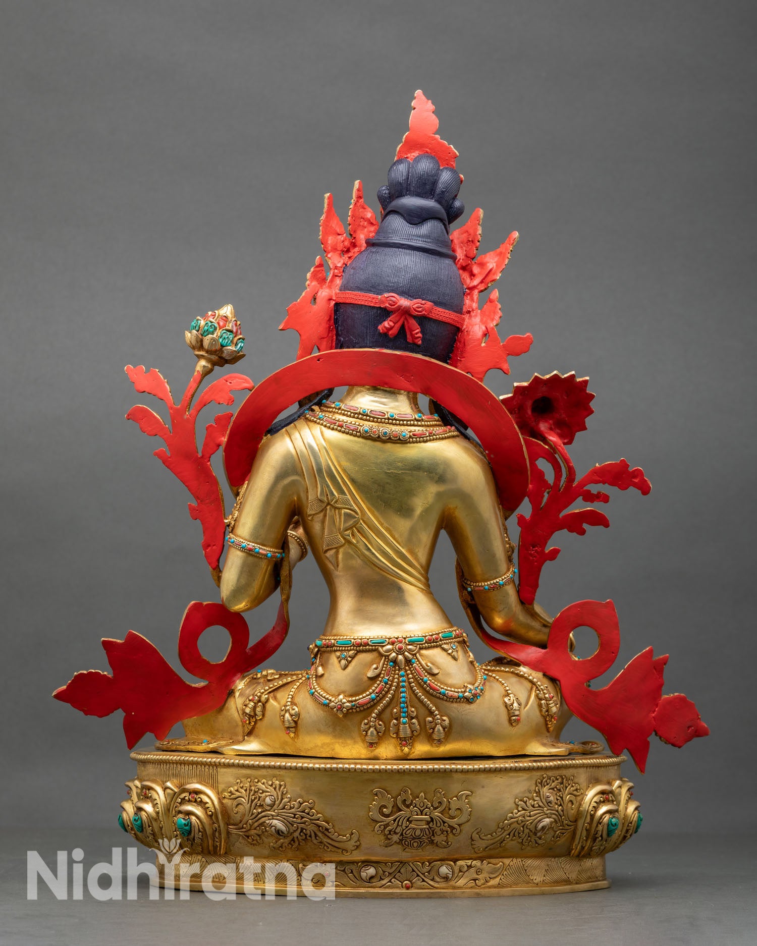 Back view of Green Tara statue, Nepal, handmade meditation altar, healing protection Buddhist deity sculpture