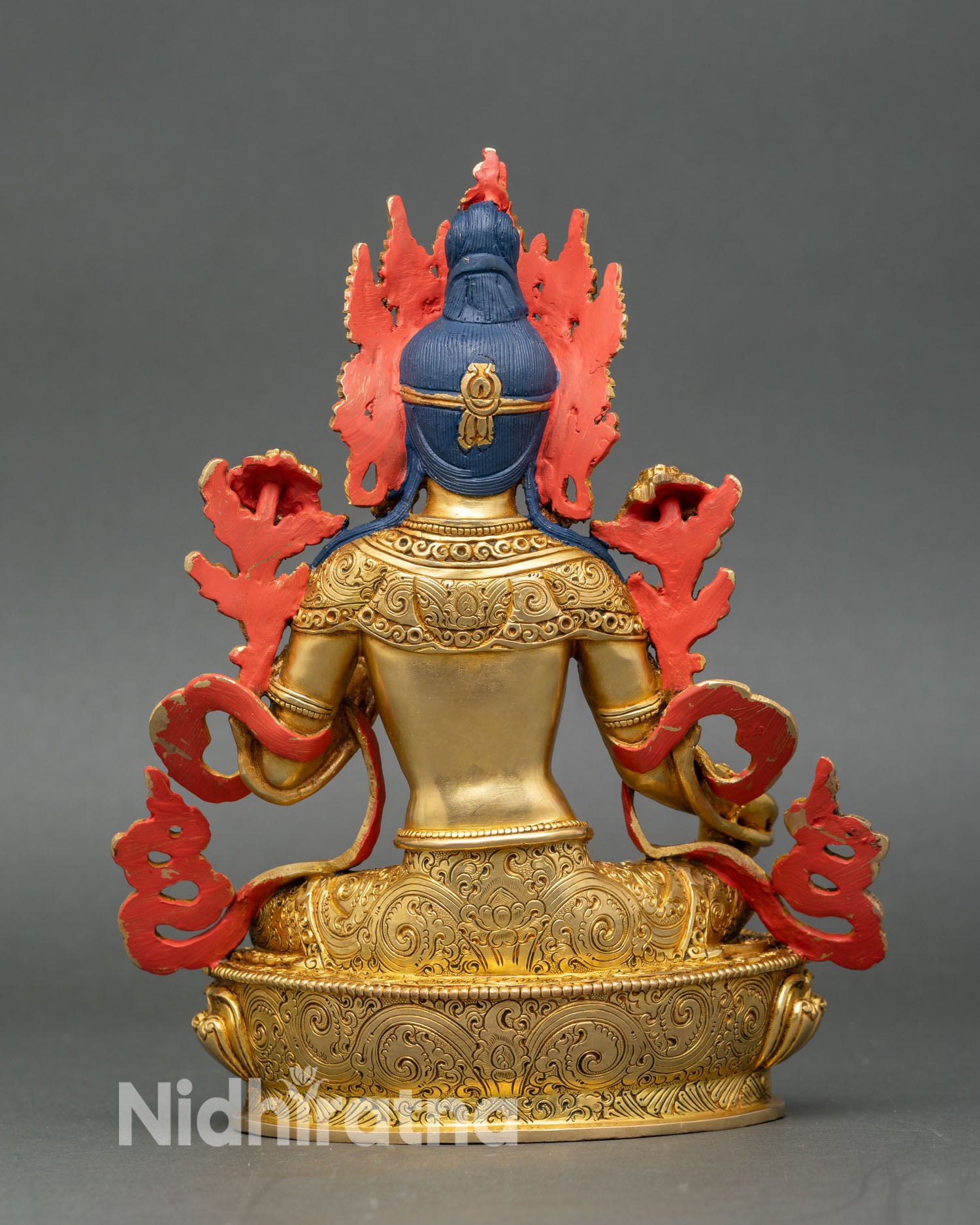 Back view Green Tara statue lotus throne handcrafted Nepalese art