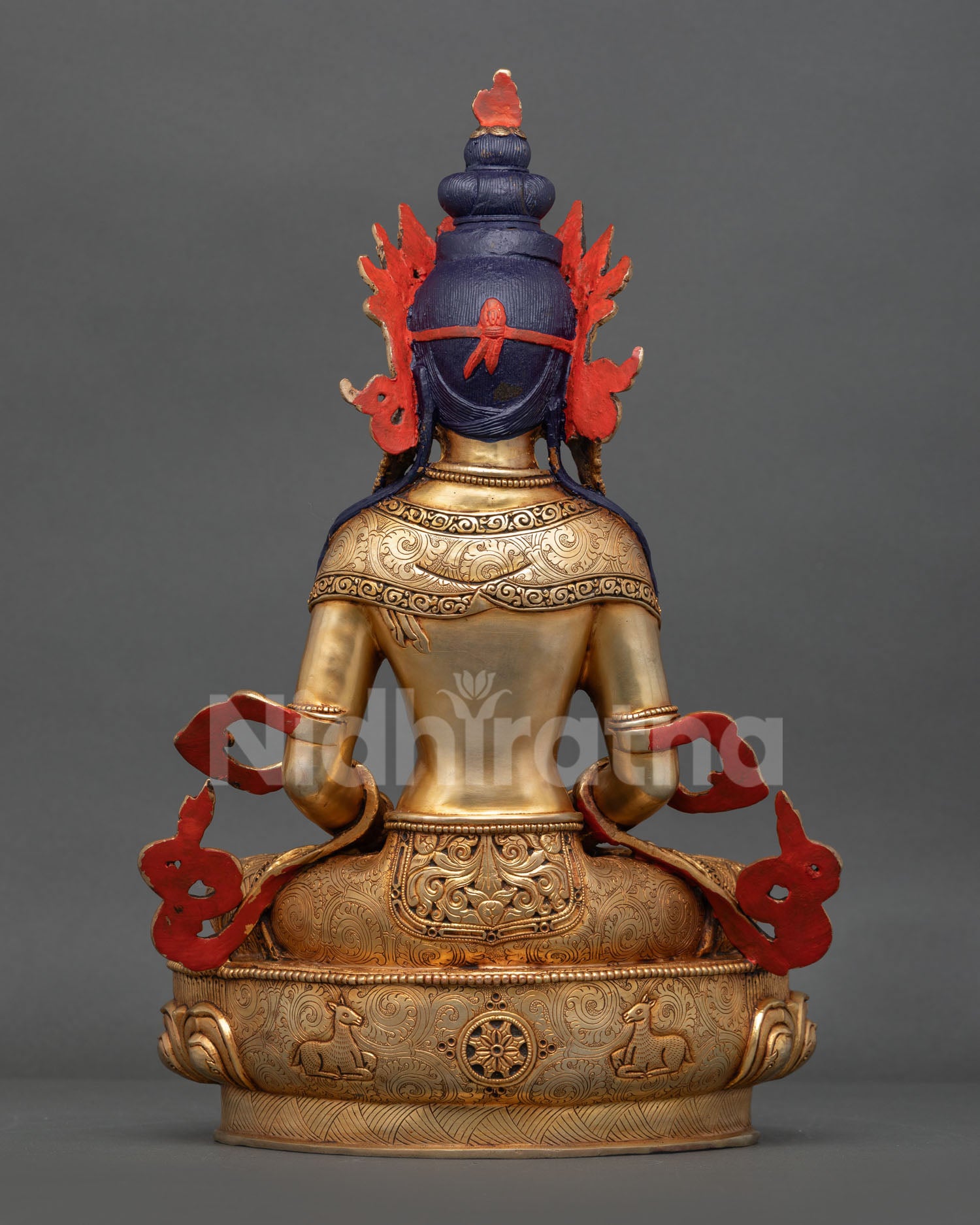 Back View of Handcrafted Amitayus Buddha Statue, Made by Newari Artist from Nepal, Sacred Art